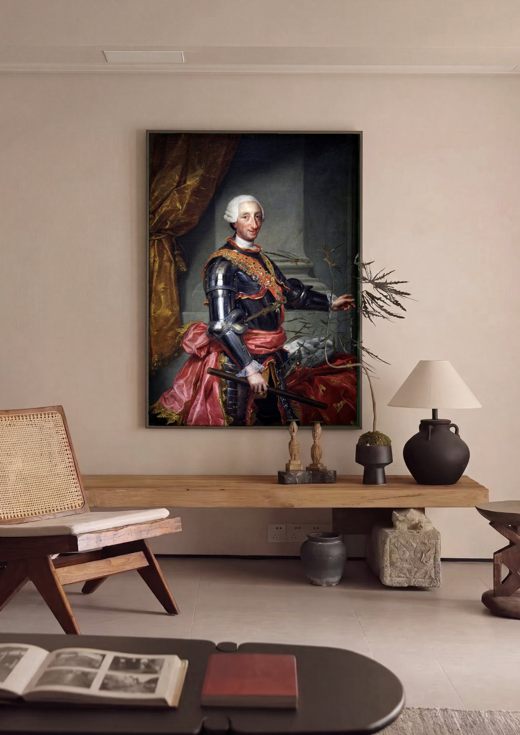 Quadro Decorativo Retrato de Carlos III - Anton Raphael Mengs em ambiente decorado