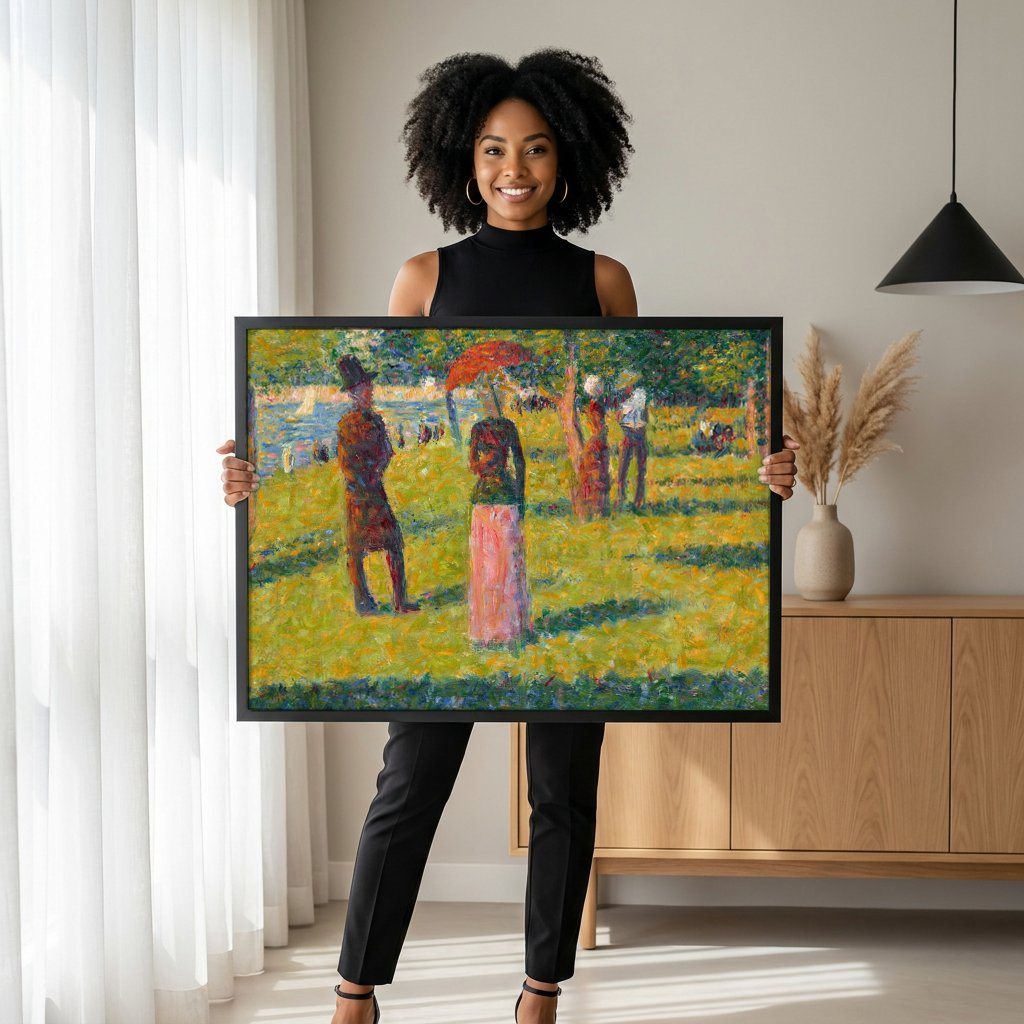Quadro Decorativo Tarde de Domingo na Ilha da Grande Jatte - Seurat com modelo em ambiente