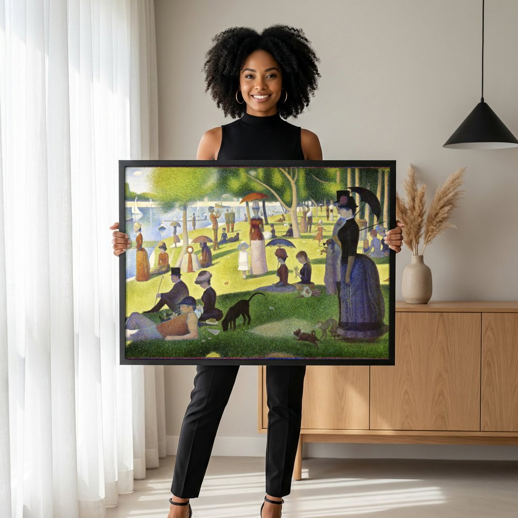 Quadro Decorativo Tarde de Domingo na Ilha Grande Jatte - Seurat com modelo em ambiente