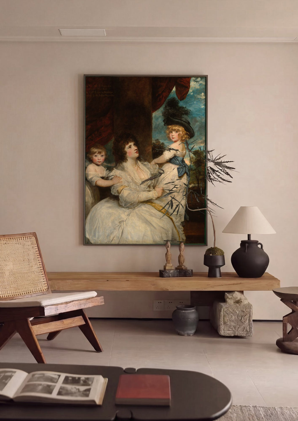 Quadro Decorativo Lady Harrington e Filhos - Sir Joshua Reynolds em ambiente decorado