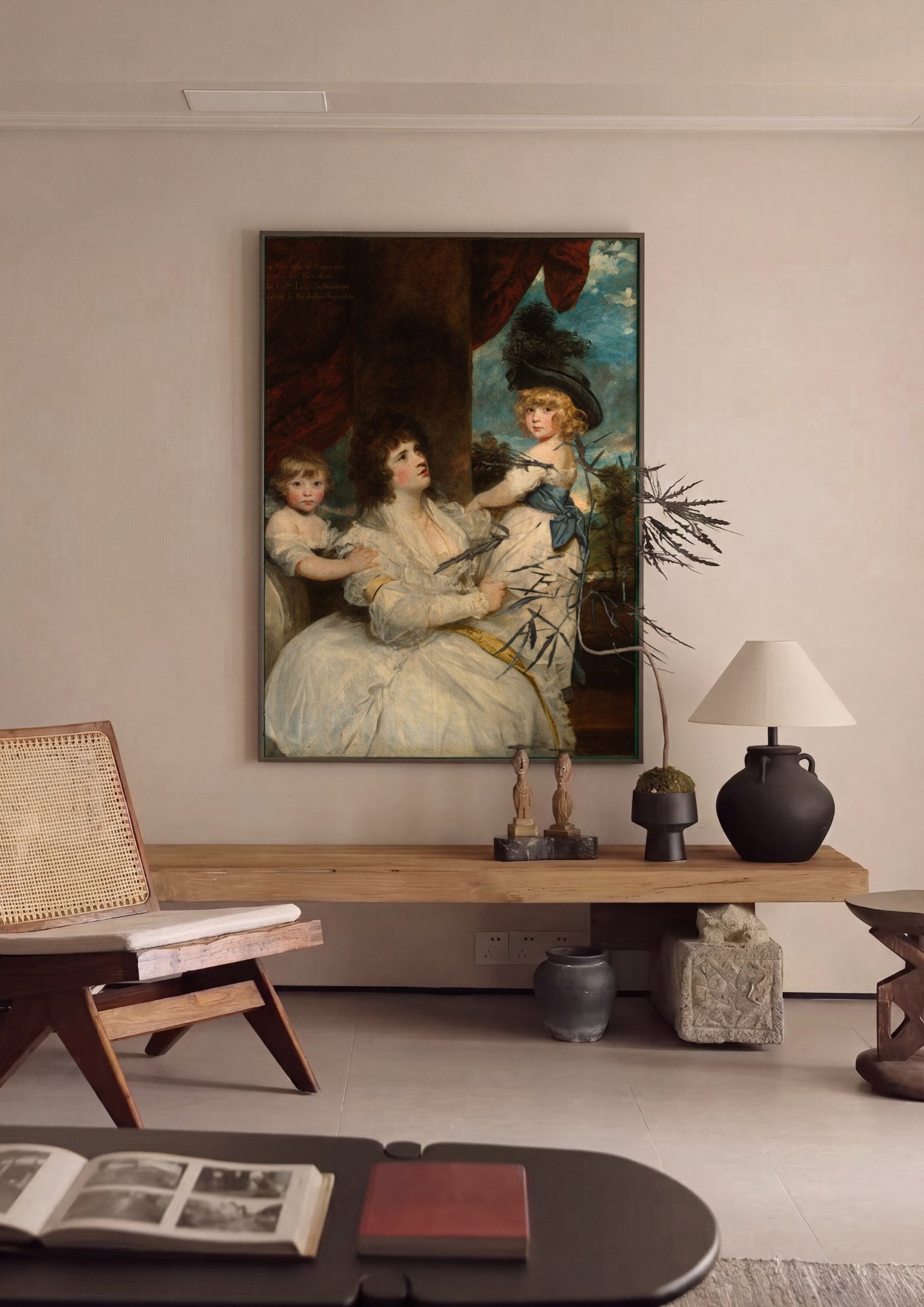 Quadro Decorativo Lady Harrington e Filhos - Sir Joshua Reynolds em ambiente decorado