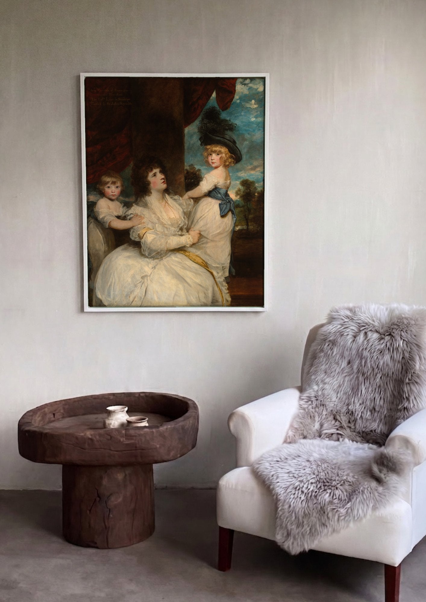 Quadro Decorativo Lady Harrington e Filhos - Sir Joshua Reynolds em ambiente decorado
