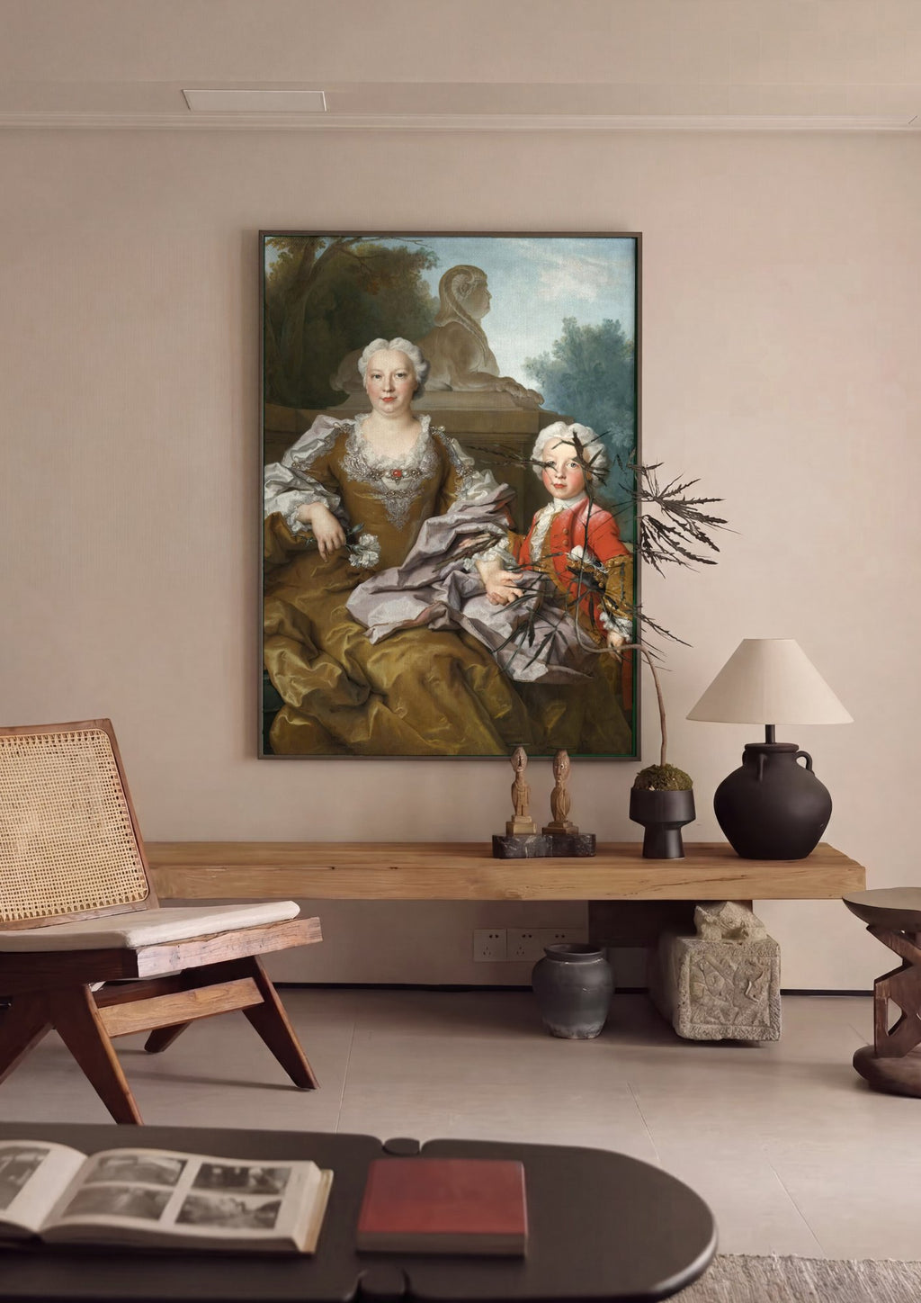 Quadro Decorativo Retrato de Dama e Filho - Largillière em ambiente decorado