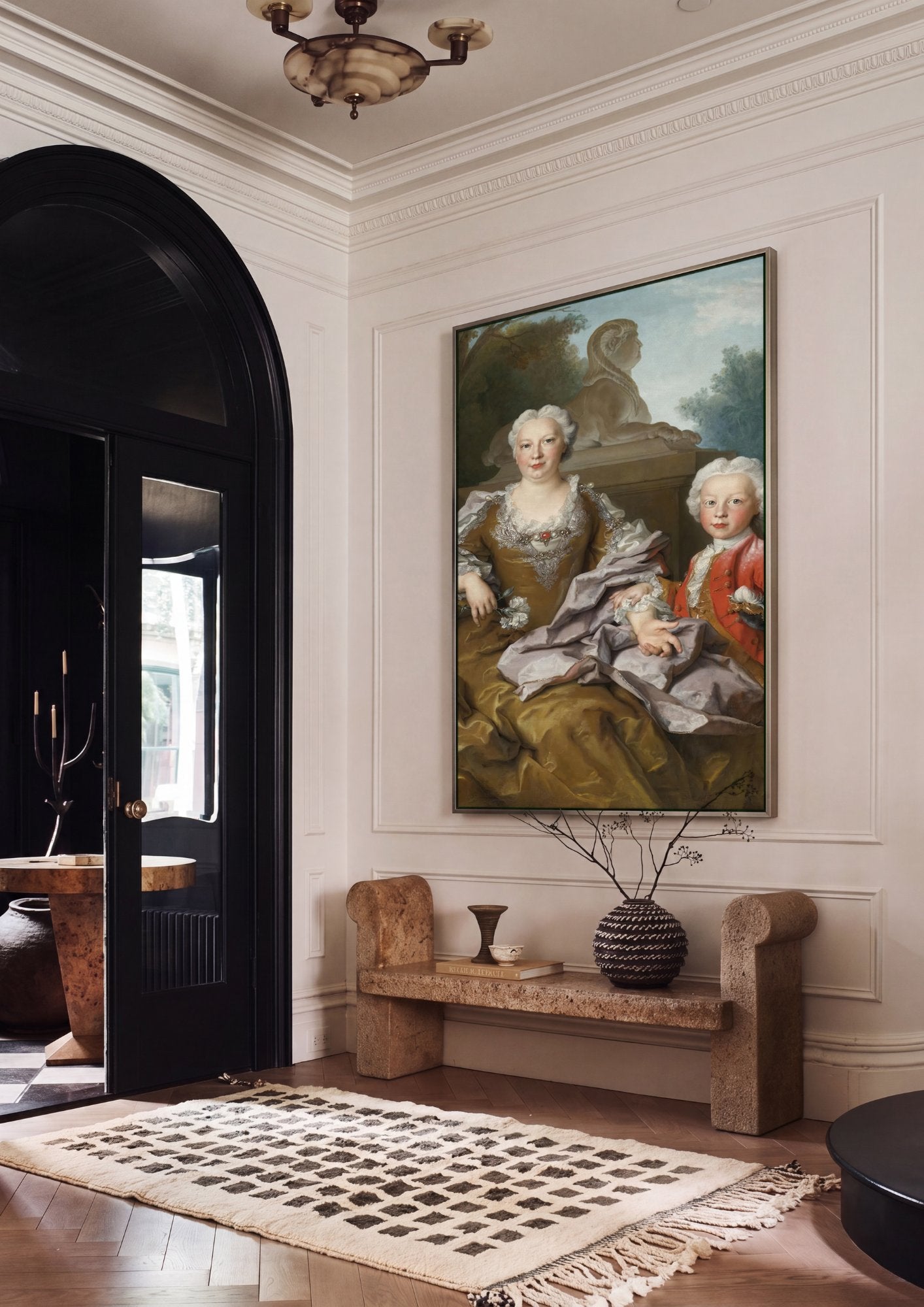 Quadro Decorativo Retrato de Dama e Filho - Largillière em ambiente decorado