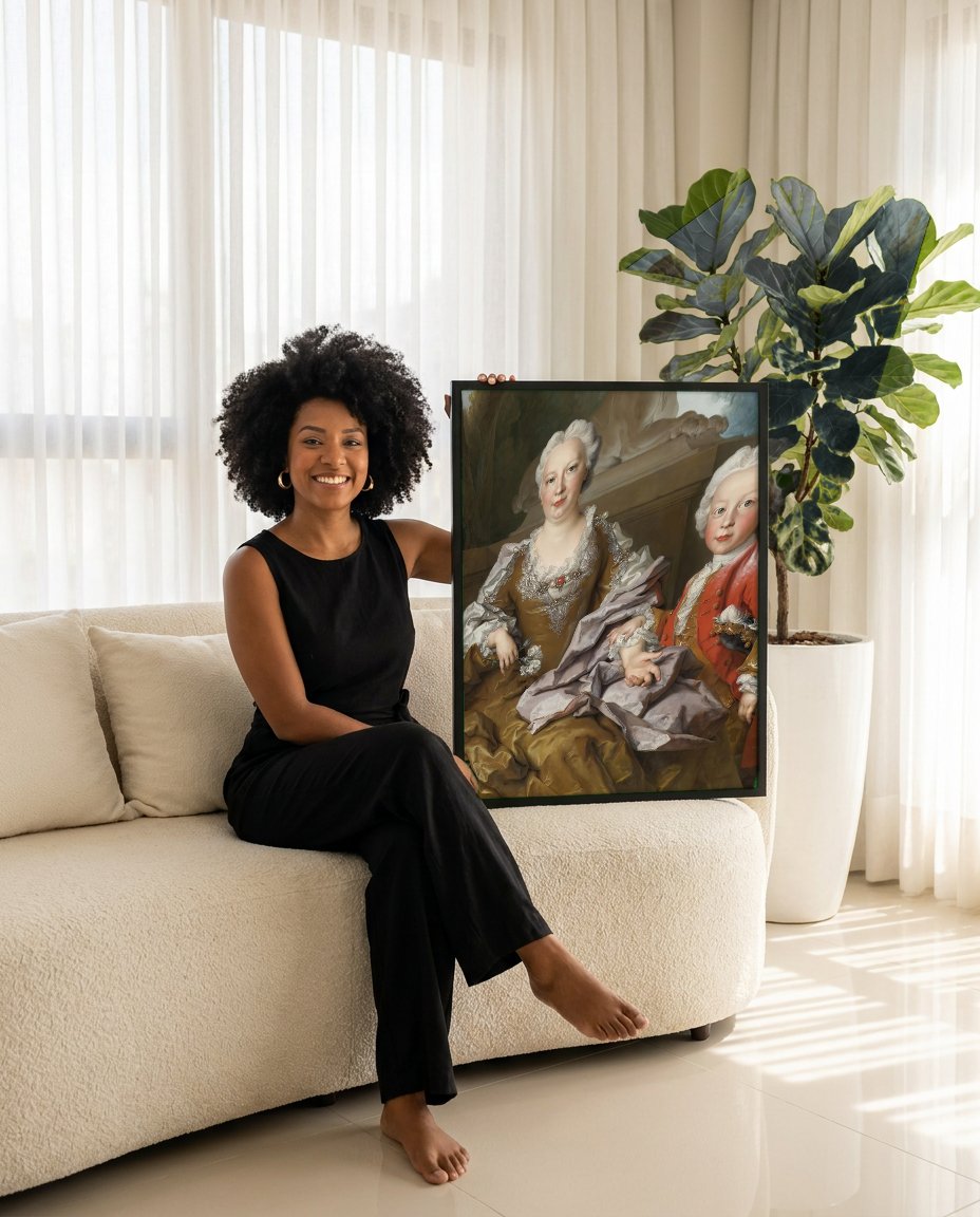 Quadro Decorativo Retrato de Dama e Filho - Largillière com modelo em ambiente