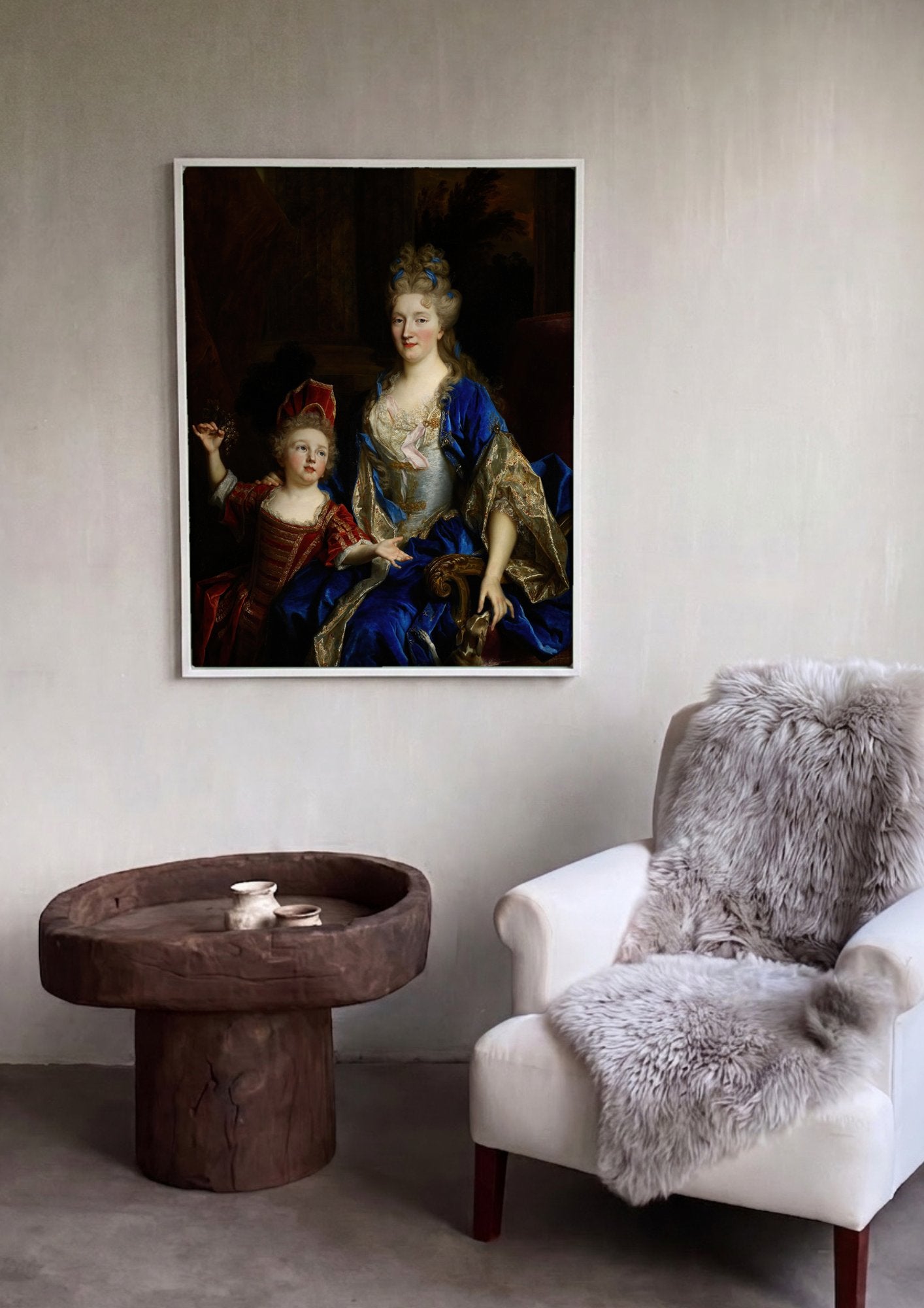 Quadro Decorativo Retrato de Dama e Filho - Largillière em ambiente decorado