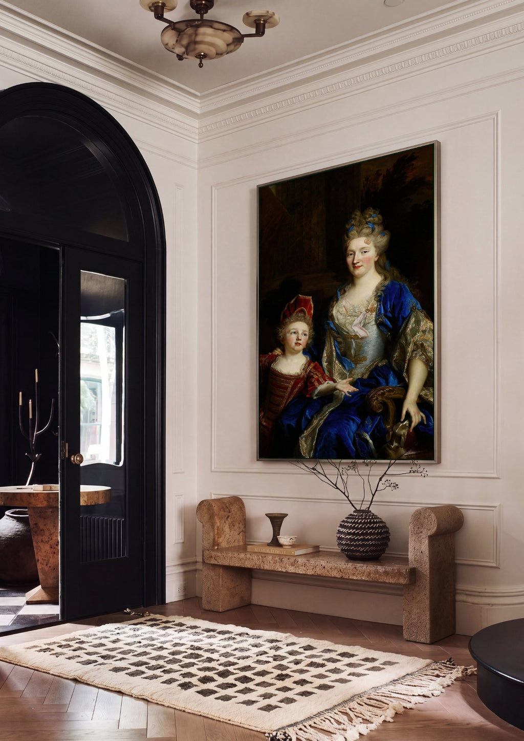 Quadro Decorativo Retrato de Dama e Filho - Largillière em ambiente decorado