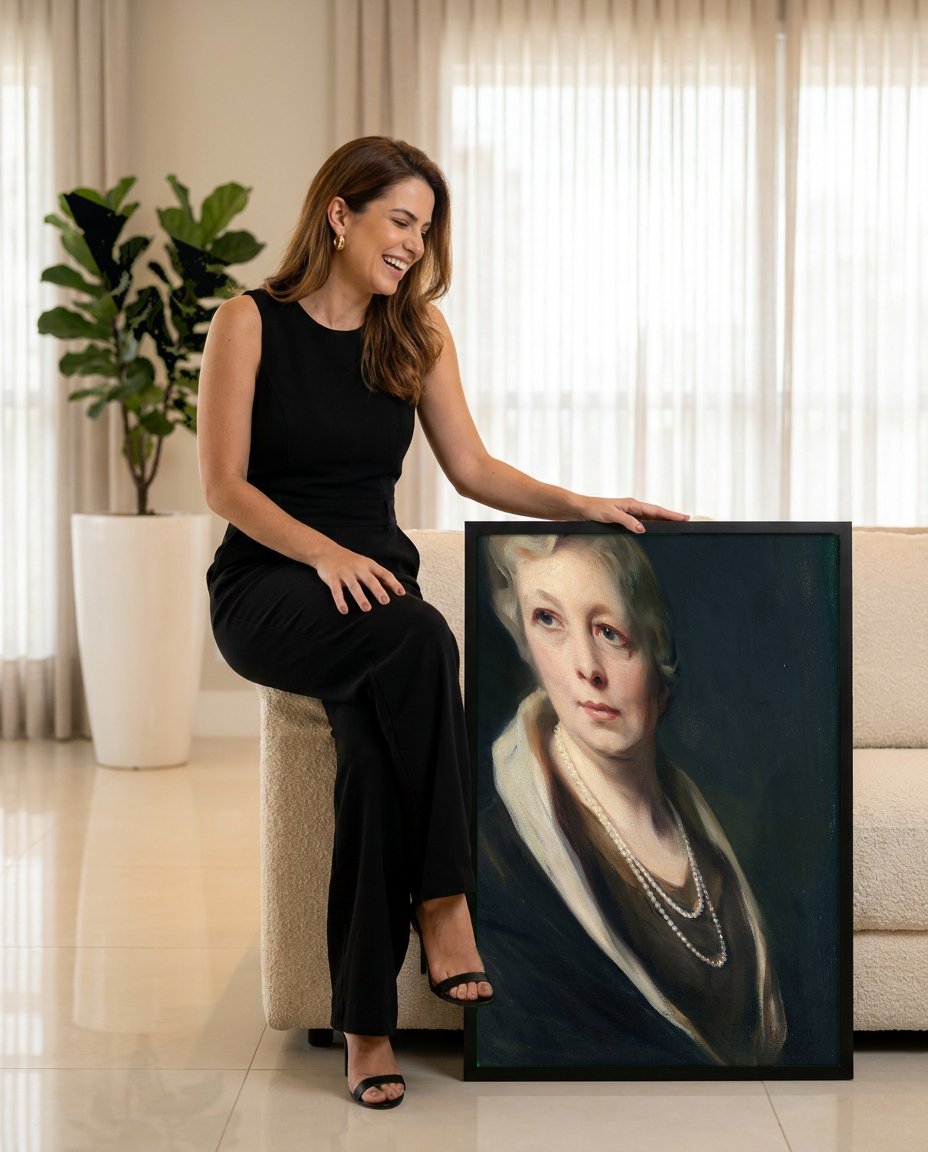 Quadro Decorativo Retrato Feminino - Philip Alexius de László com modelo em ambiente