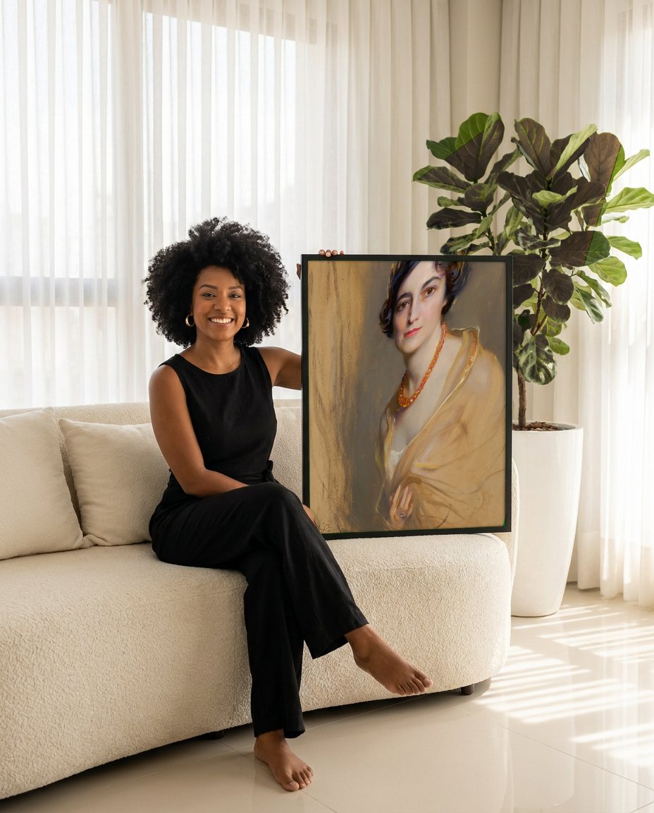 Quadro Decorativo Retrato Feminino - Philip Alexius de László com modelo em ambiente