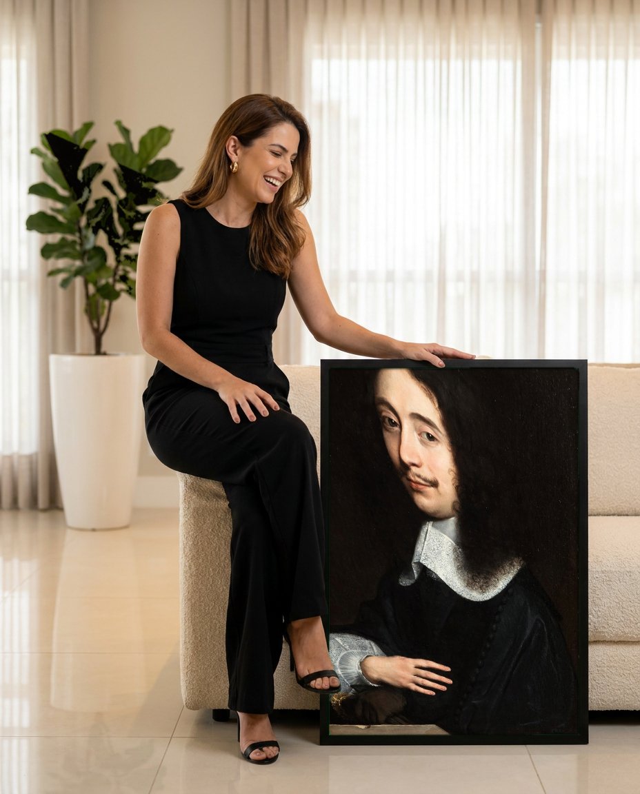 Quadro Decorativo Retrato de Homem - Philippe de Champaigne com modelo em ambiente