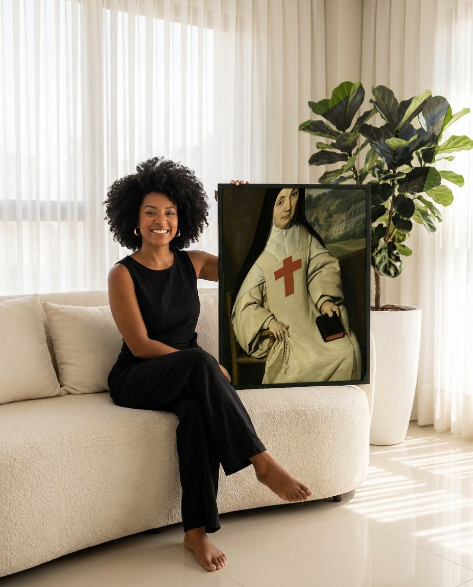 Quadro Decorativo Retrato de Monja - Philippe de Champaigne com modelo em ambiente