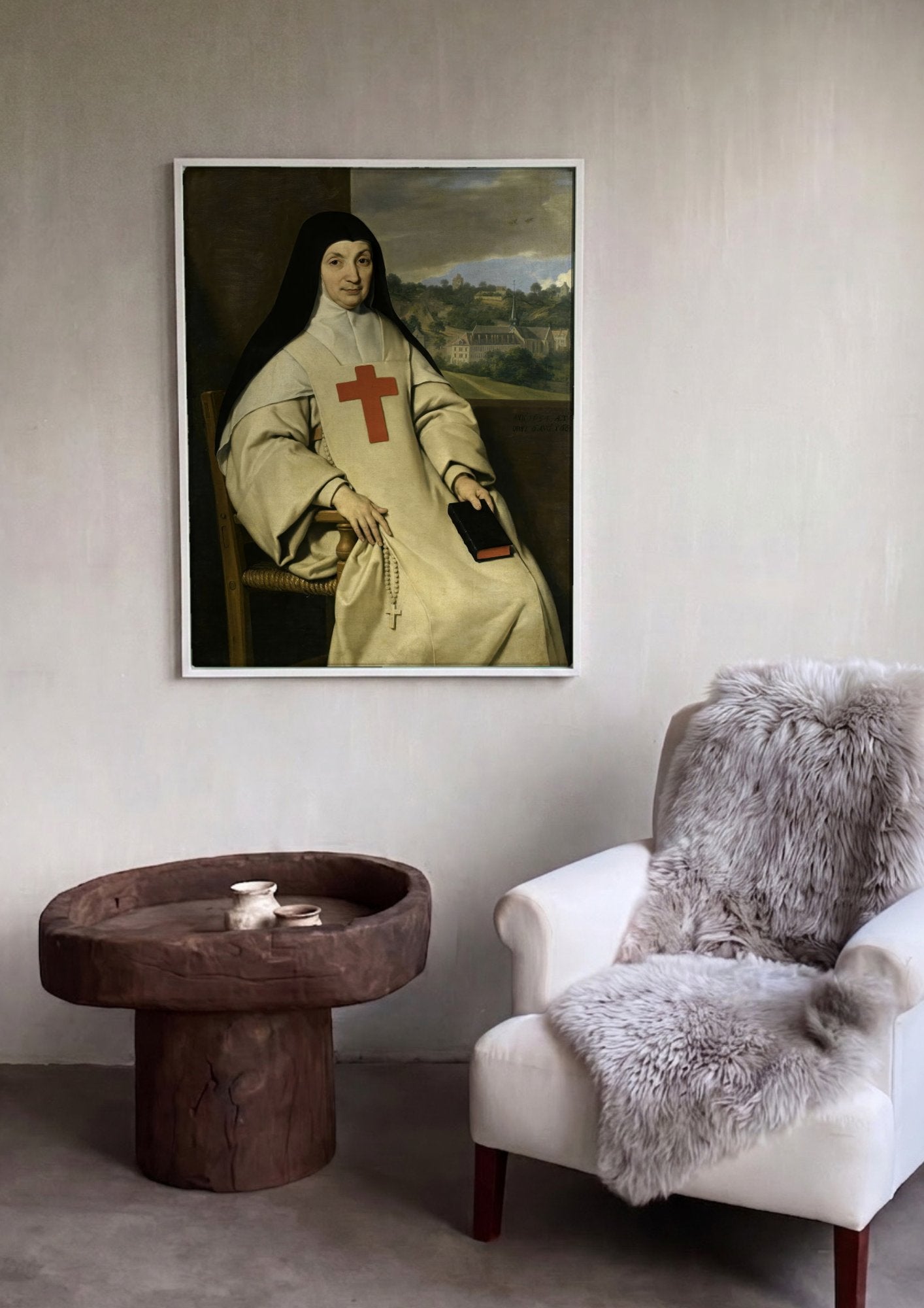 Quadro Decorativo Retrato de Monja - Philippe de Champaigne em ambiente decorado