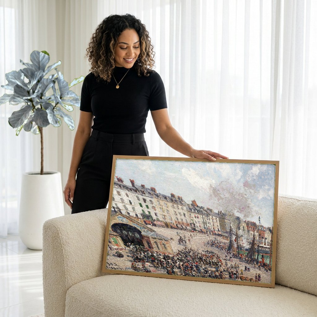 Quadro Decorativo Porto de Dieppe - Camille Pissarro com modelo em ambiente