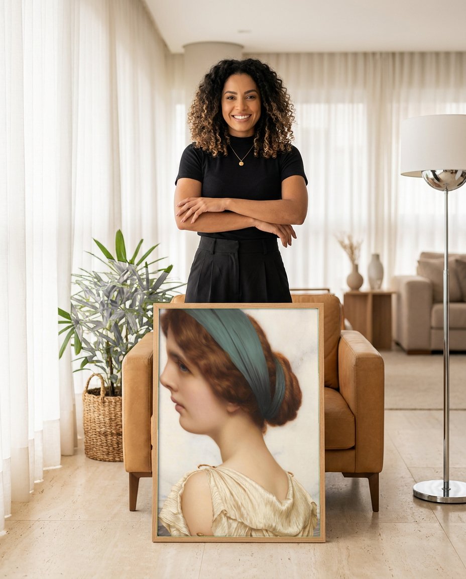 Quadro Decorativo A Young Girl - John William Godward com modelo em ambiente