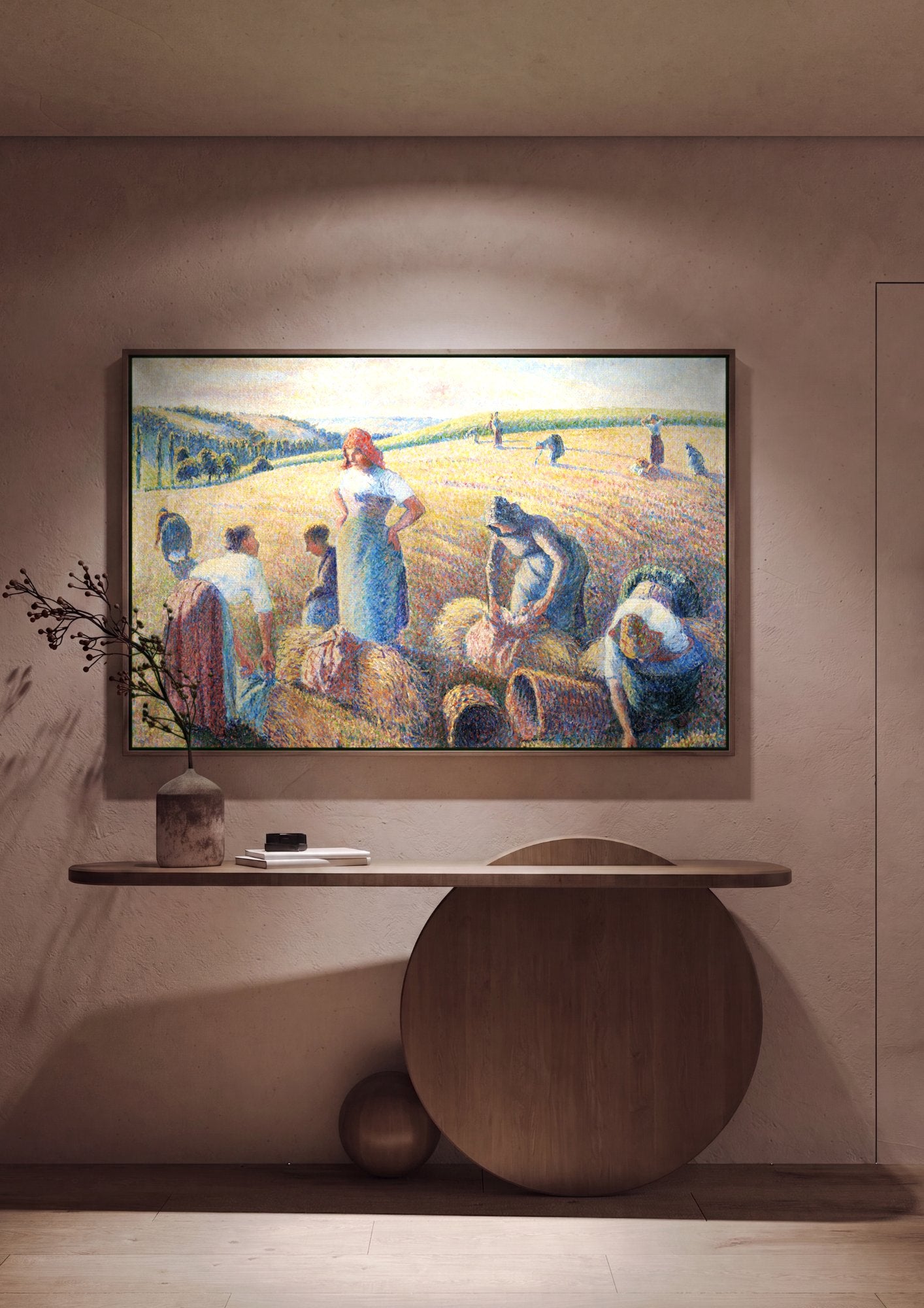 Quadro Decorativo Colheita ao Sol - Camille Pissarro em ambiente decorado