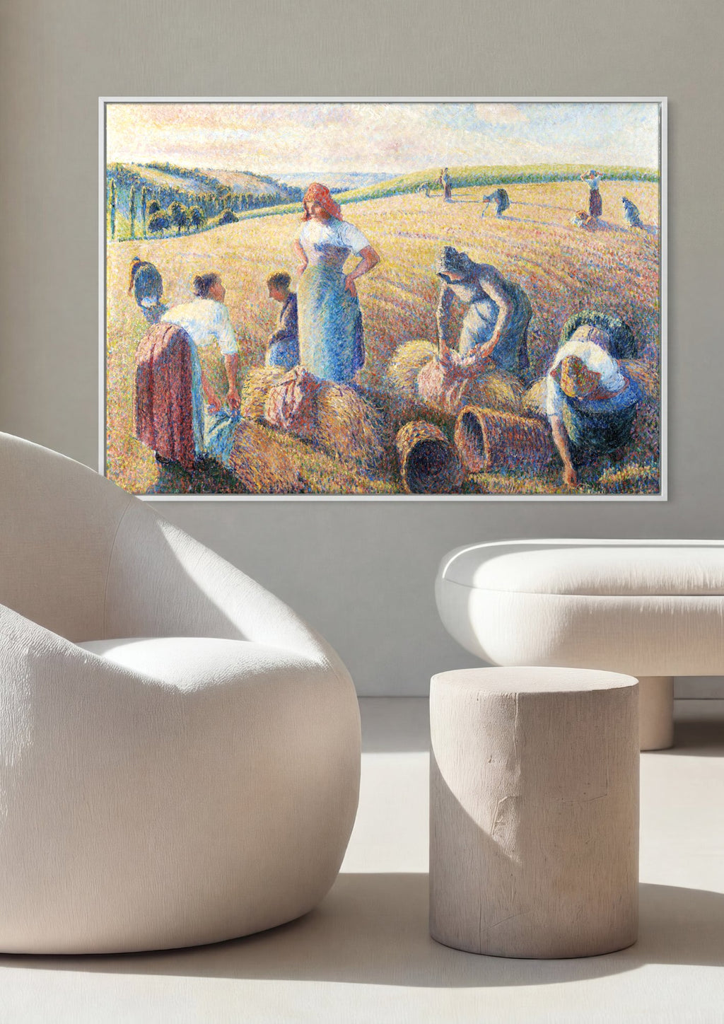 Quadro Decorativo Colheita ao Sol - Camille Pissarro em ambiente decorado