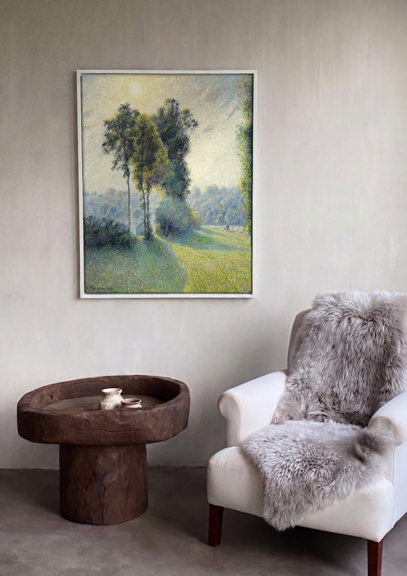 Quadro Decorativo Campo Iluminado - Camille Pissarro em ambiente decorado