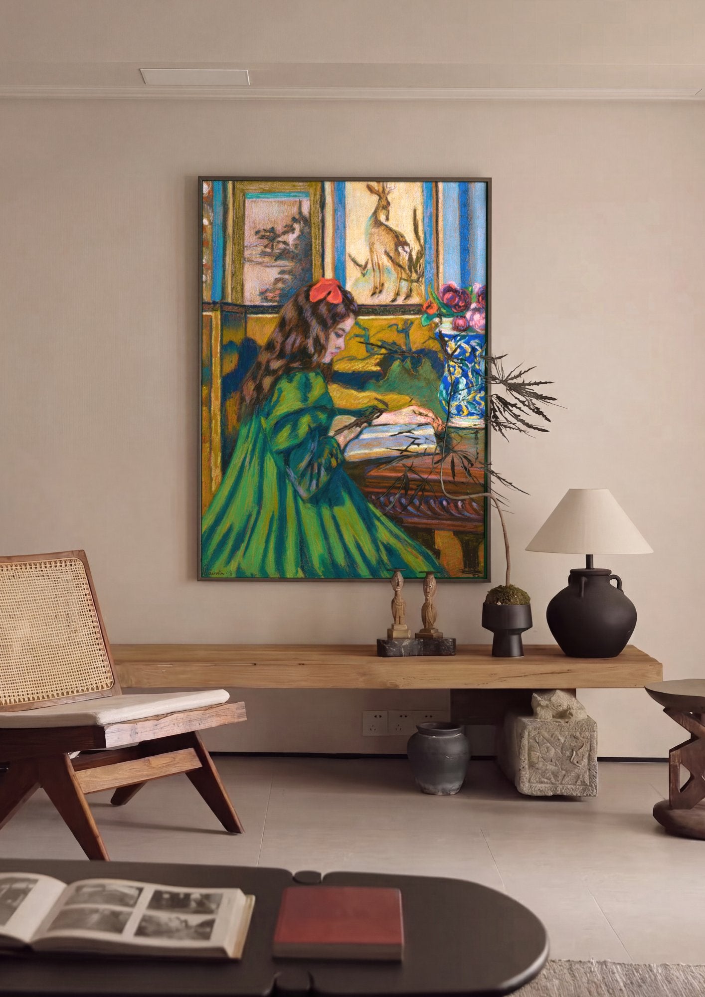 Quadro Decorativo A Leitora - Armand Guillaumin em ambiente decorado