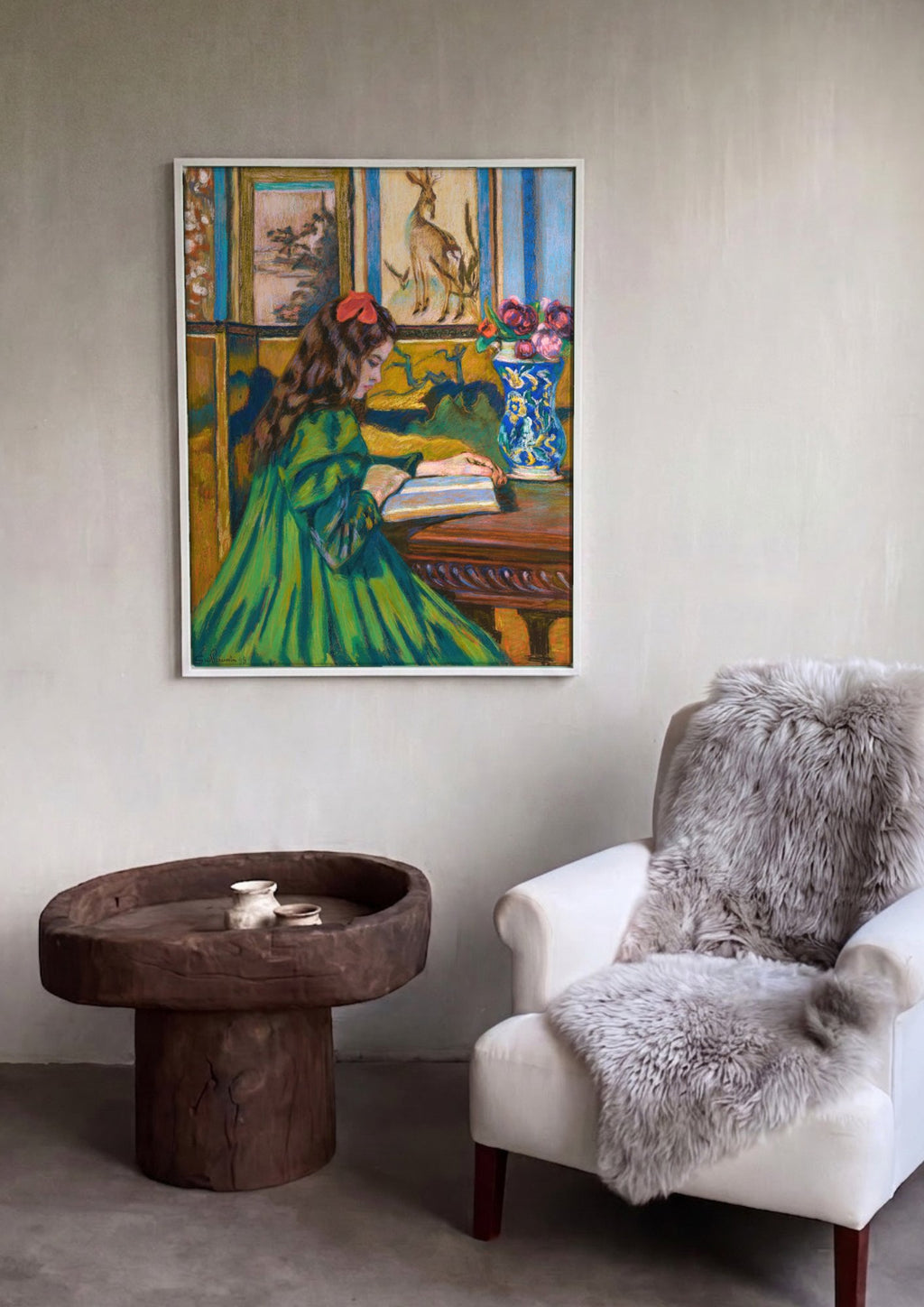 Quadro Decorativo A Leitora - Armand Guillaumin em ambiente decorado