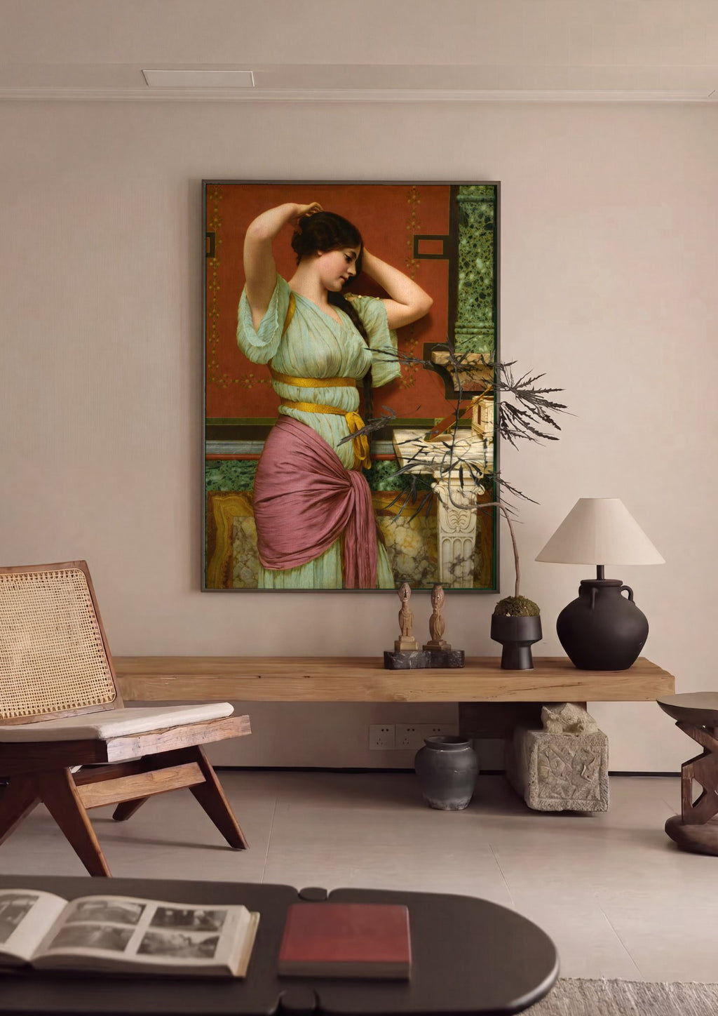 Quadro Decorativo A Preparação - John William Godward em ambiente decorado