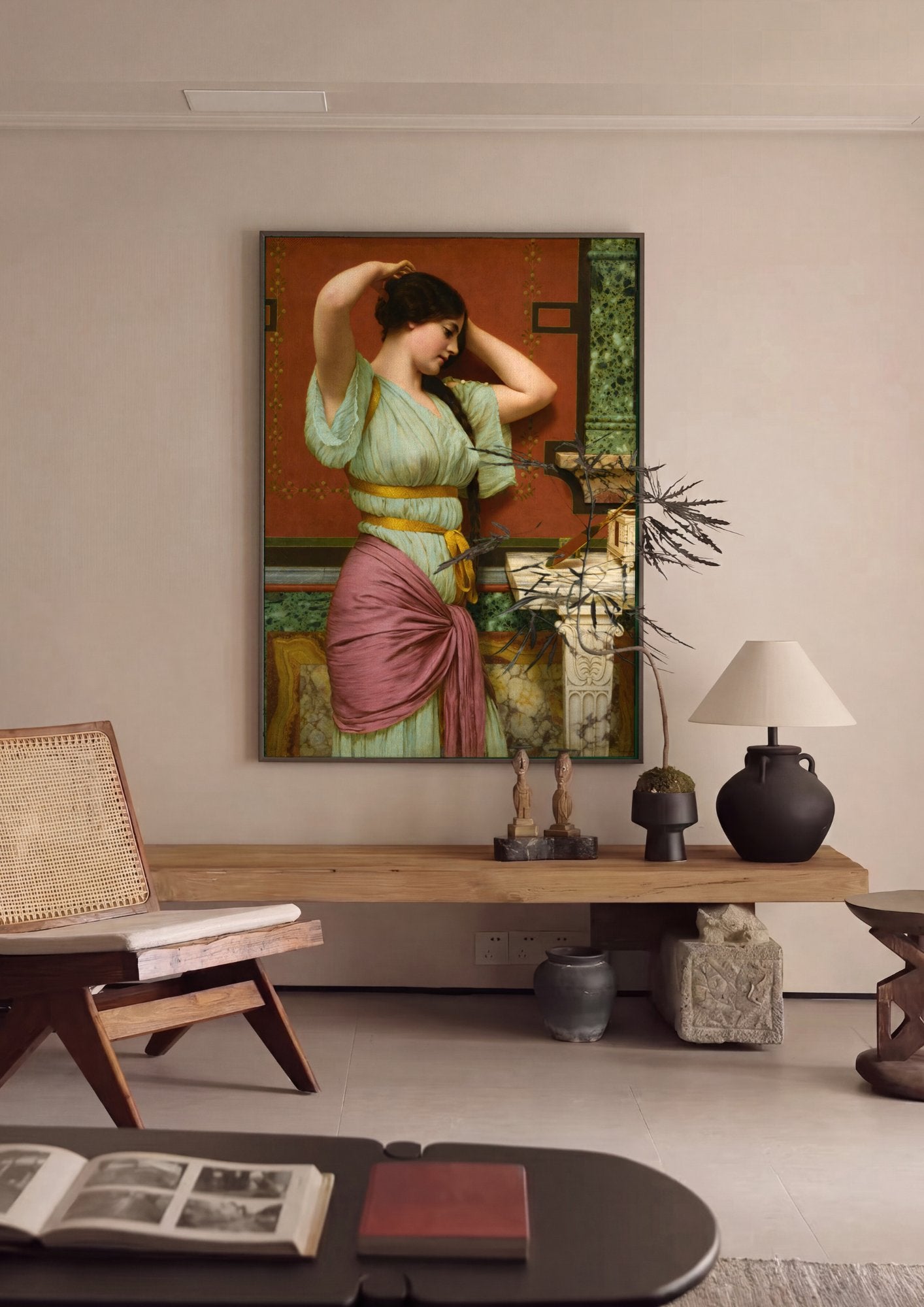 Quadro Decorativo A Preparação - John William Godward em ambiente decorado