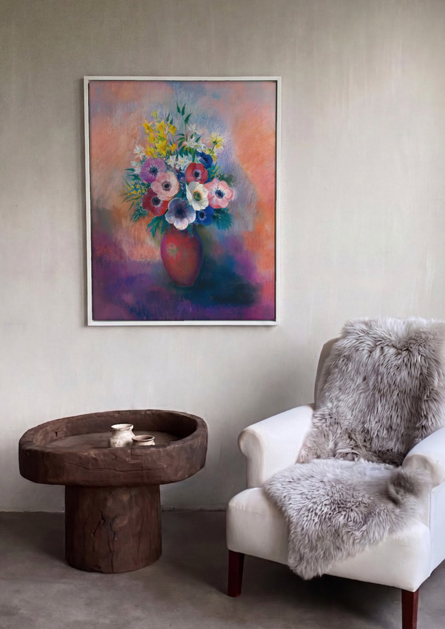 Quadro Decorativo Vaso de Anêmonas - Odilon Redon em ambiente decorado