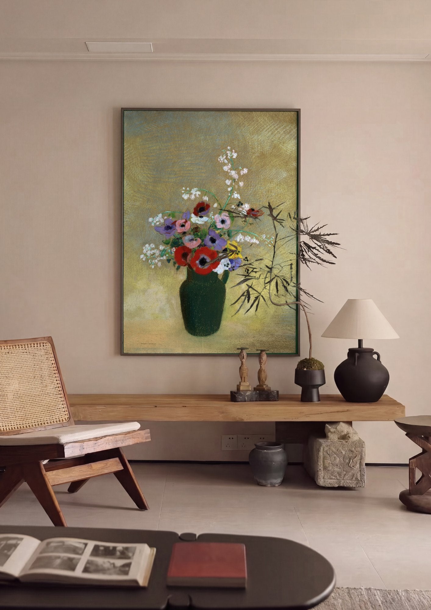 Quadro Decorativo 'Vaso de Anêmonas' - Odilon Redon em ambiente decorado