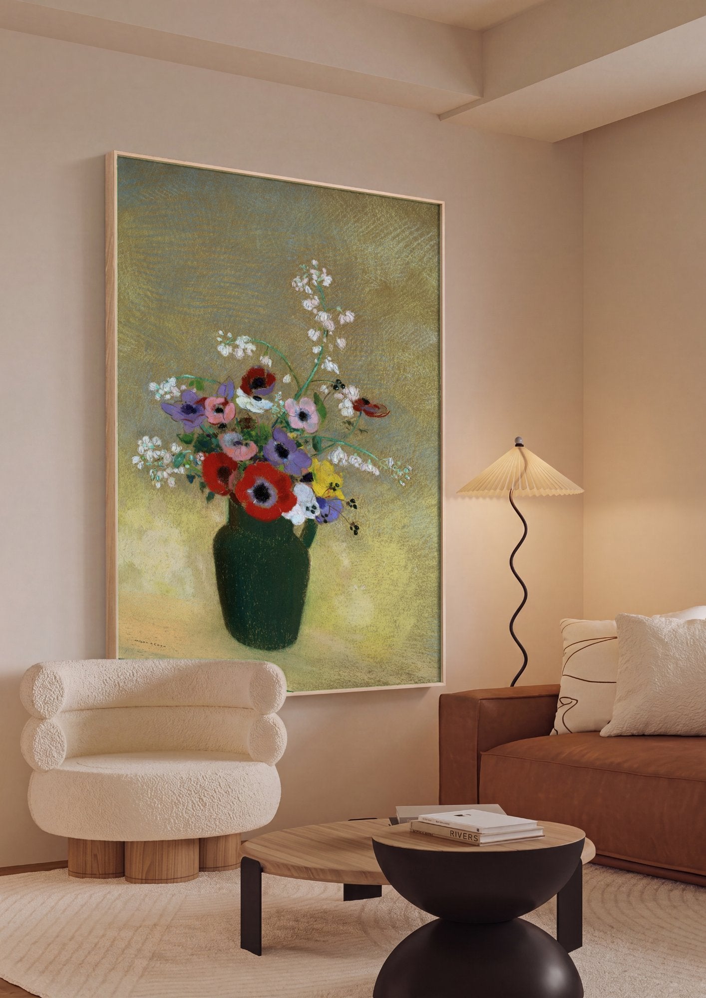 Quadro Decorativo 'Vaso de Anêmonas' - Odilon Redon em ambiente decorado