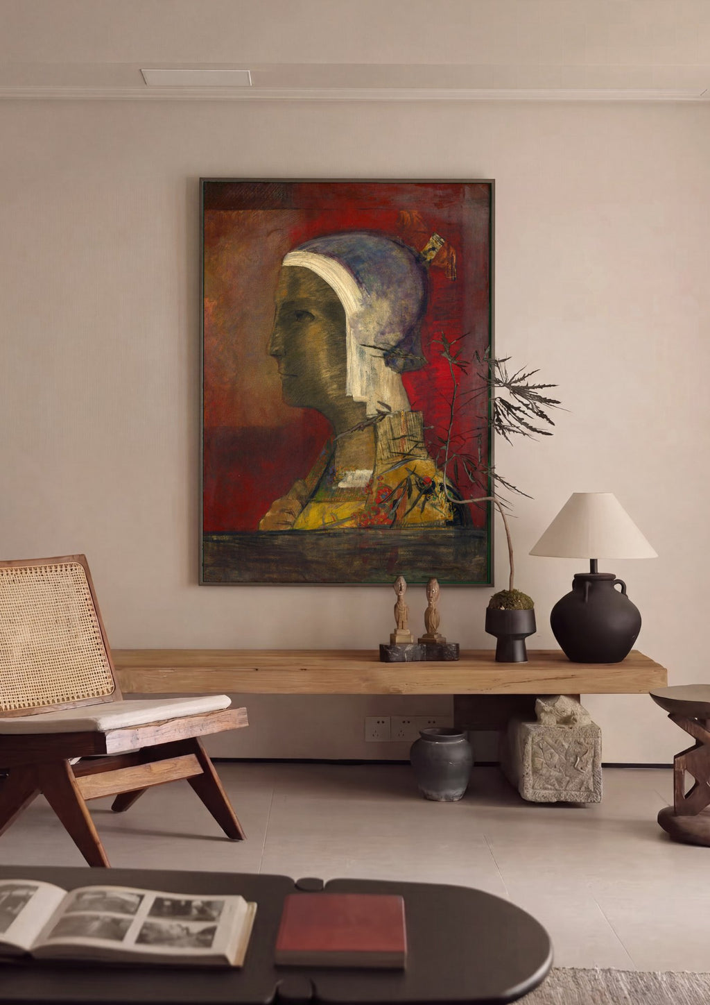 Quadro Decorativo A Cabeça Mística - Odilon Redon em ambiente decorado