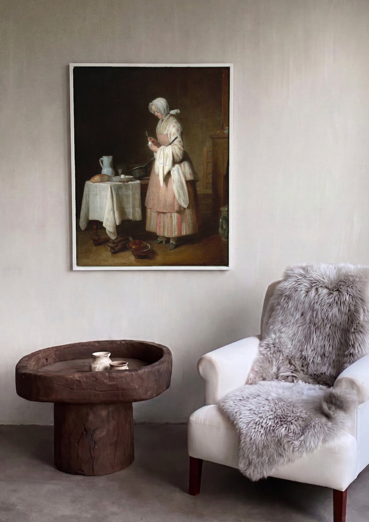 Quadro Decorativo A Cozinheira - Jean Siméon Chardin em ambiente decorado