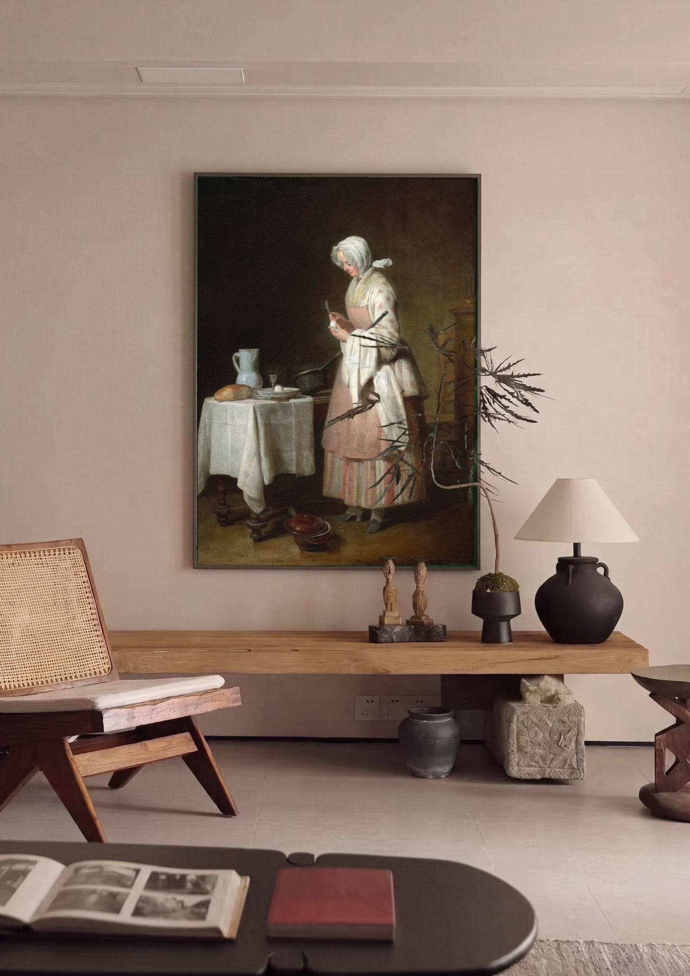 Quadro Decorativo A Cozinheira - Jean Siméon Chardin em ambiente decorado