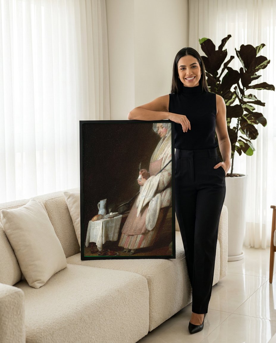 Quadro Decorativo A Cozinheira - Jean Siméon Chardin com modelo em ambiente