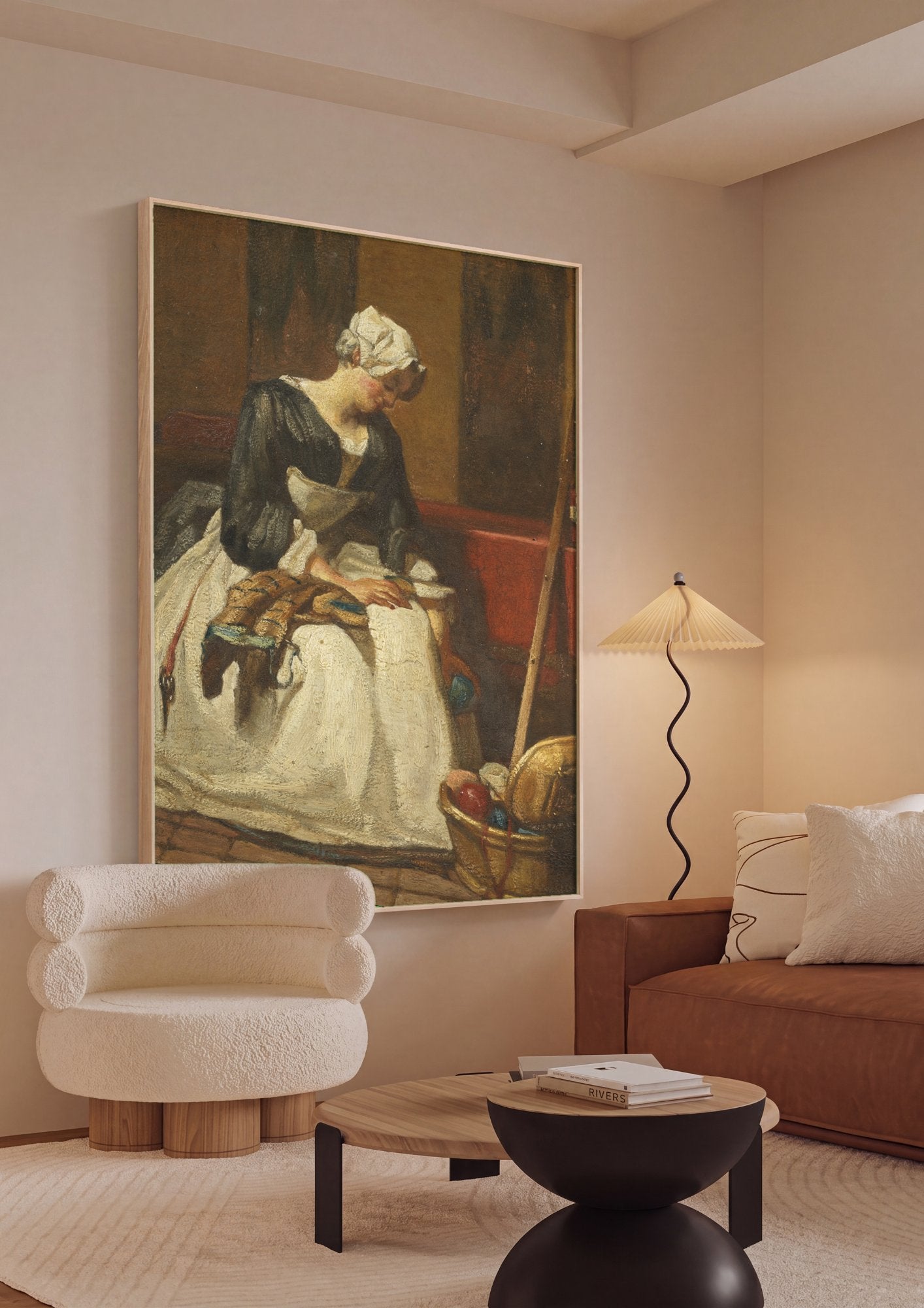 Quadro Decorativo A Costureira - Jean Siméon Chardin em ambiente decorado