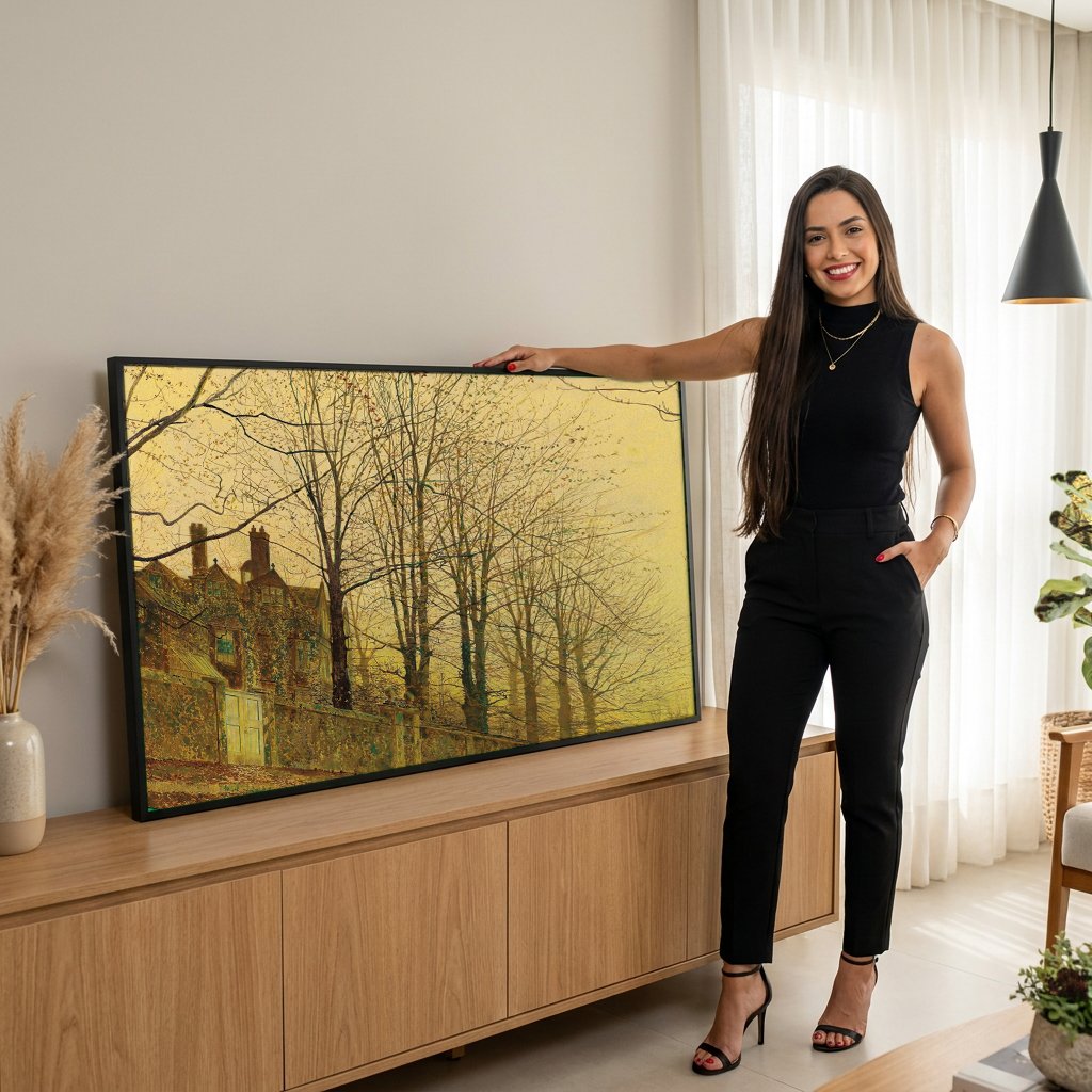 Quadro Decorativo Outono Britânico - Grimshaw com modelo em ambiente