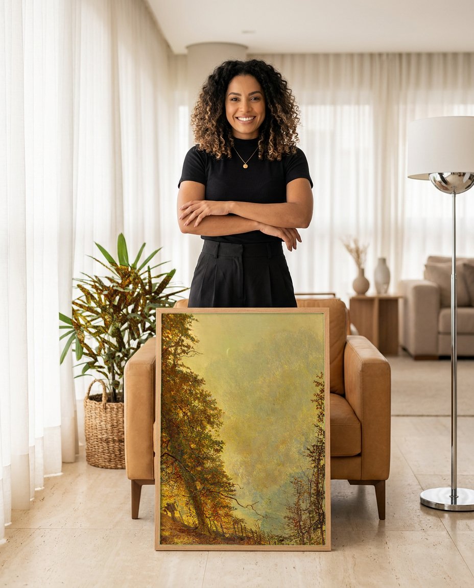 Quadro Decorativo Paisagem Outonal - Grimshaw com modelo em ambiente