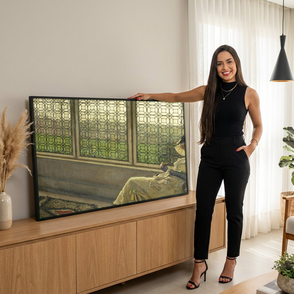 Quadro Decorativo Senhora à Janela - Grimshaw com modelo em ambiente