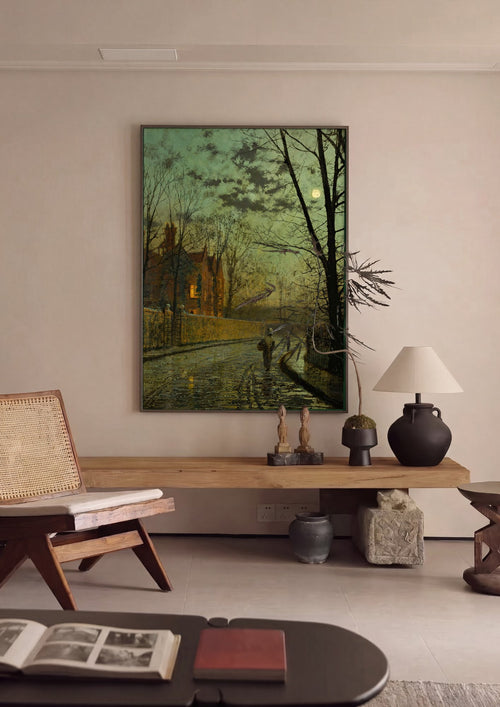 Quadro Decorativo 'Sob a Luz da Lua' - Grimshaw em ambiente decorado
