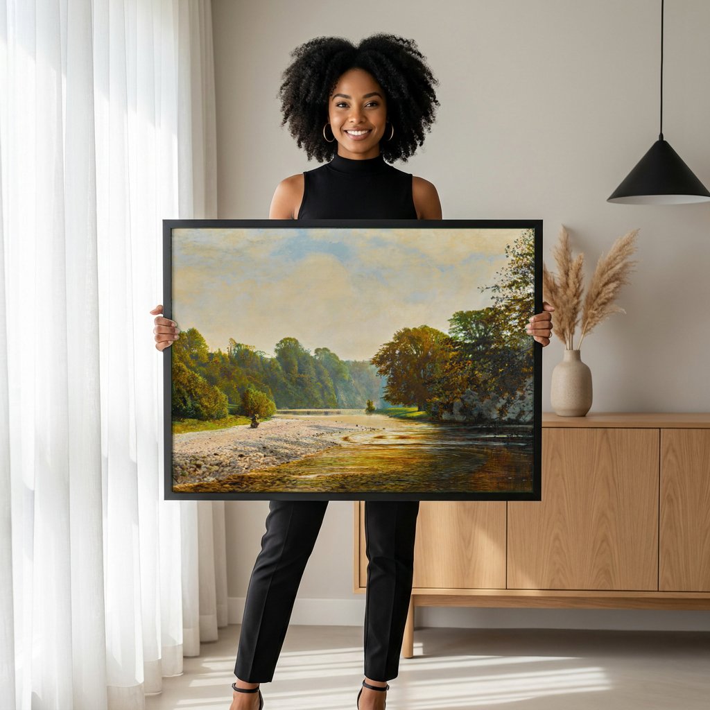 Quadro Decorativo Paisagem Fluvial - Grimshaw com modelo em ambiente