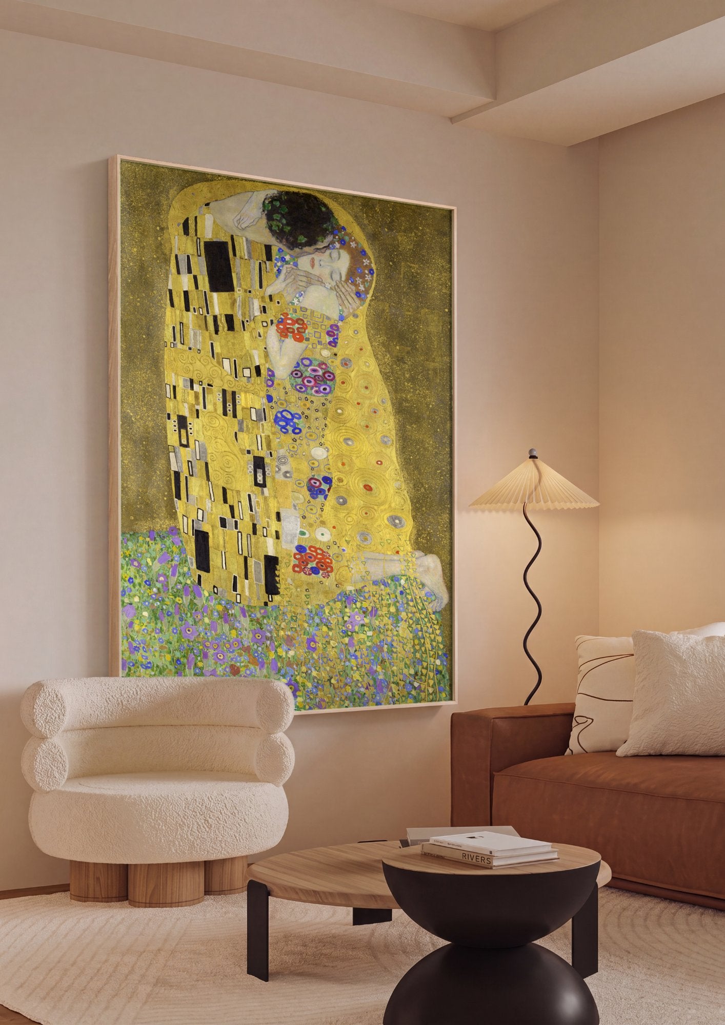 Quadro Decorativo O Beijo - Gustav Klimt em ambiente decorado
