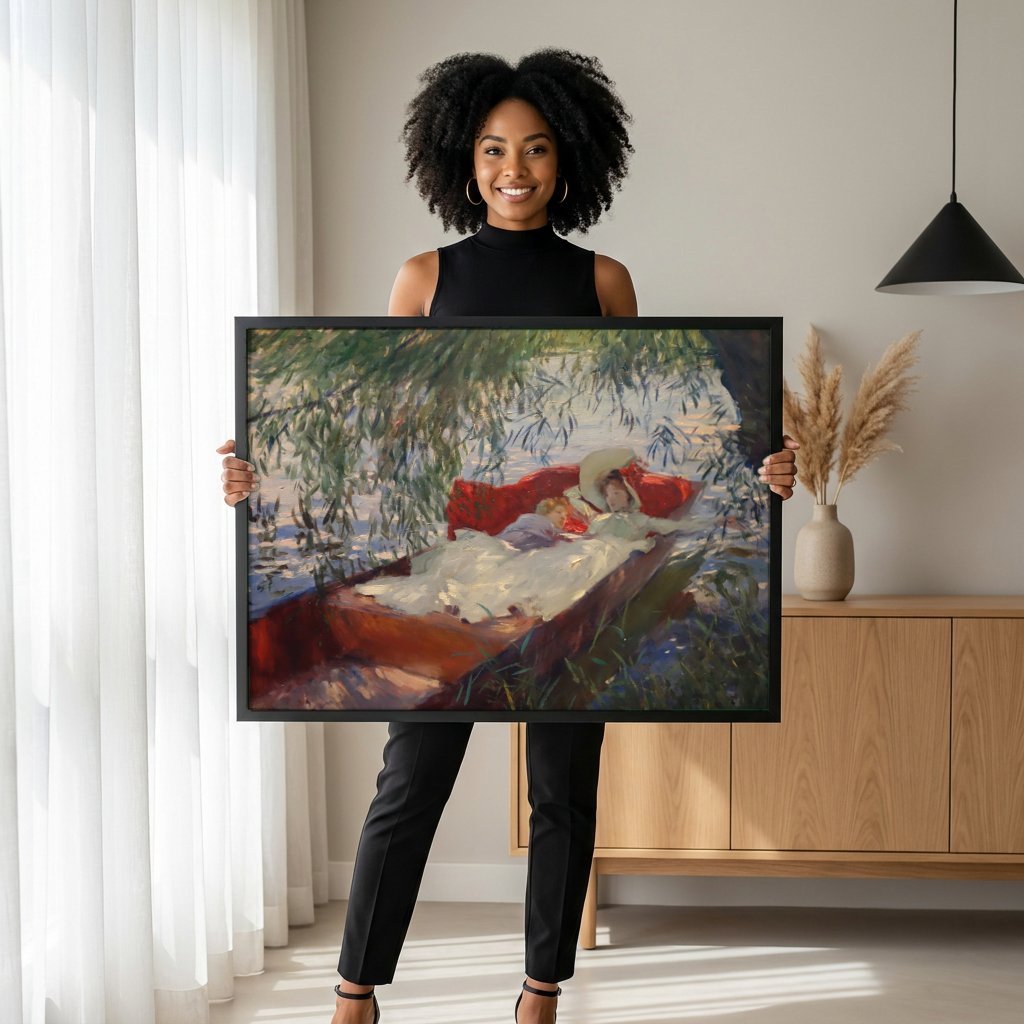 Quadro Decorativo Na Barco (Two Girls in a Punt) - Sargent com modelo em ambiente