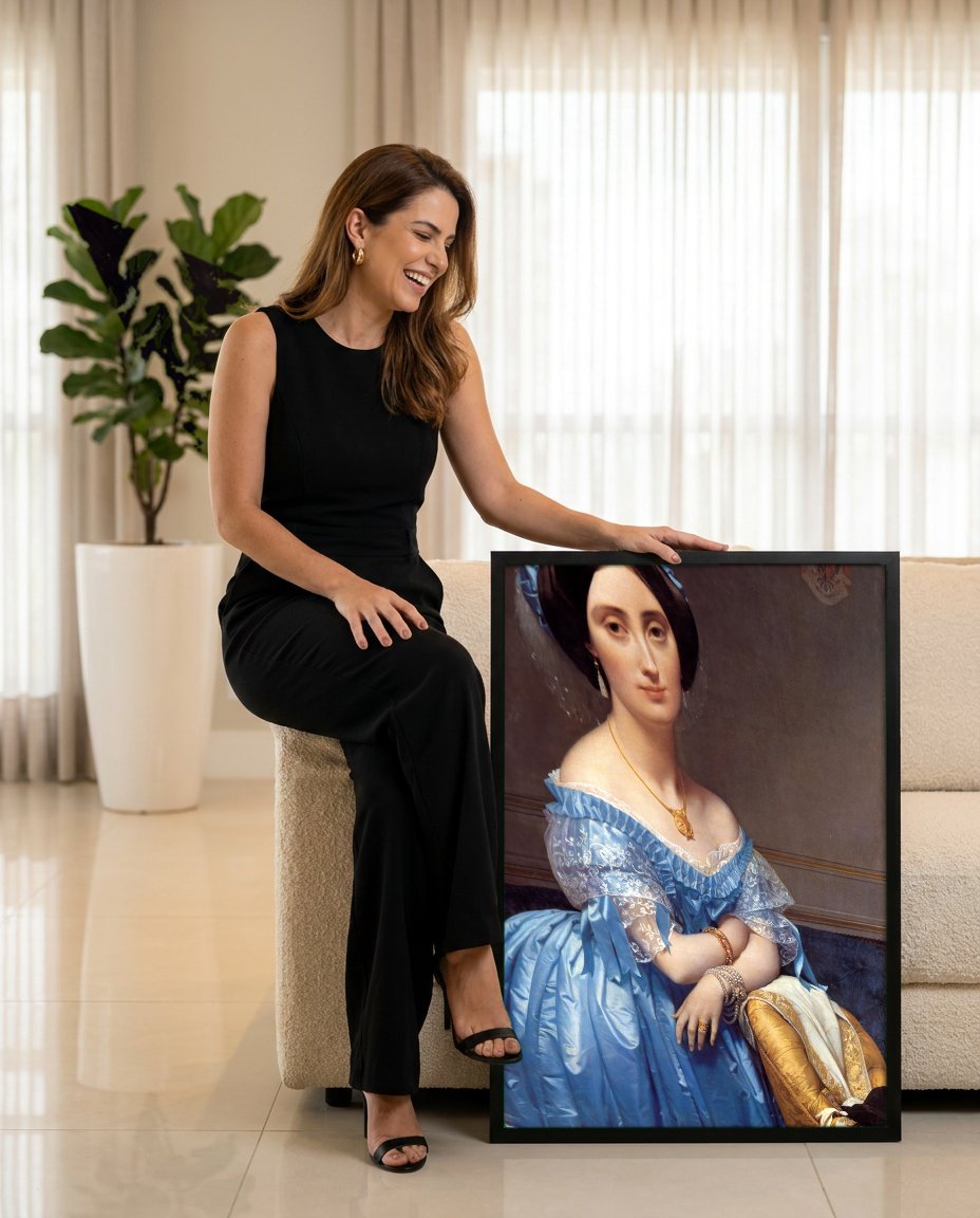 Quadro Decorativo Princesa de Broglie - Ingres com modelo em ambiente