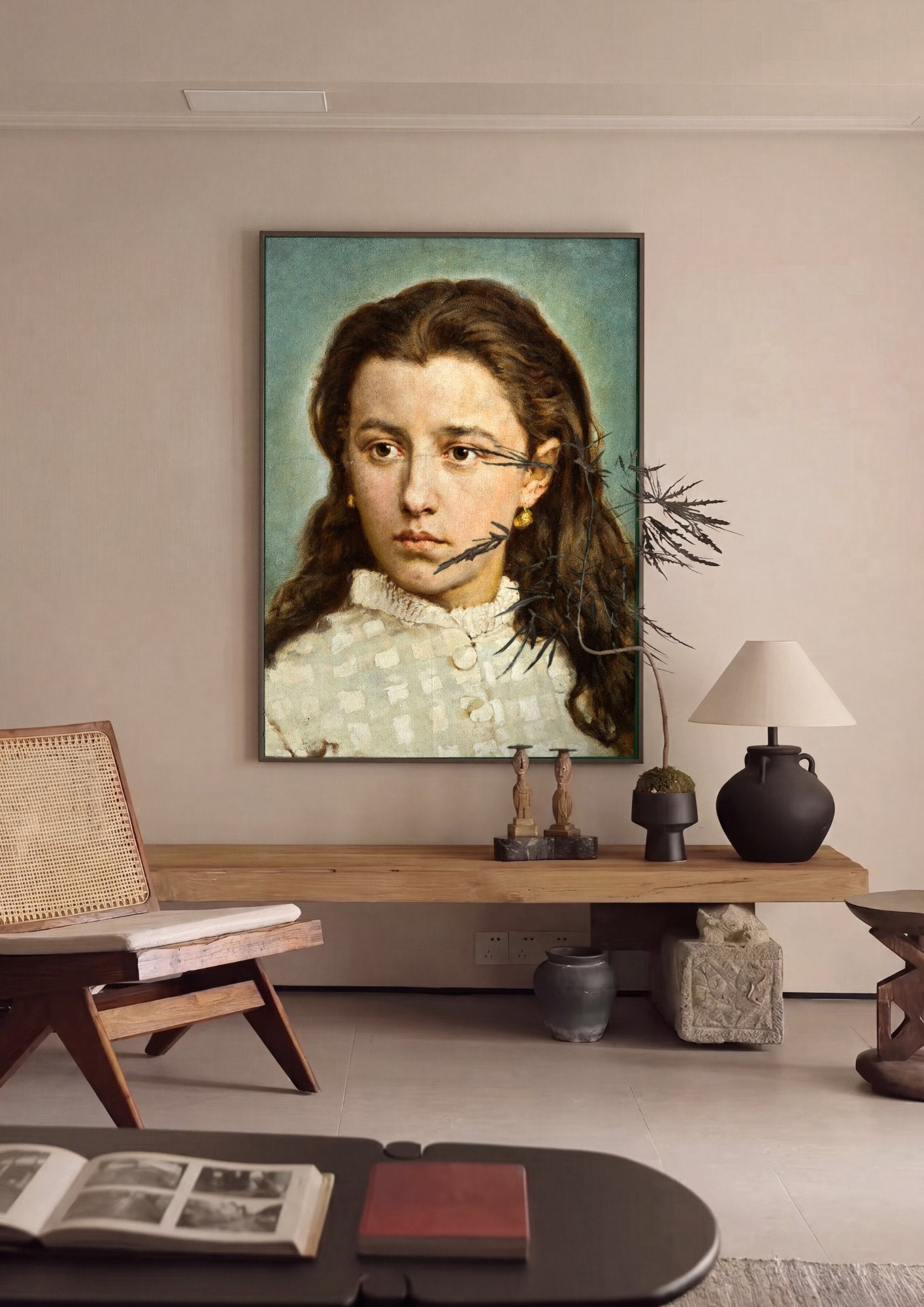 Quadro Decorativo Retrato de uma Menina - Jan Matejko em ambiente decorado