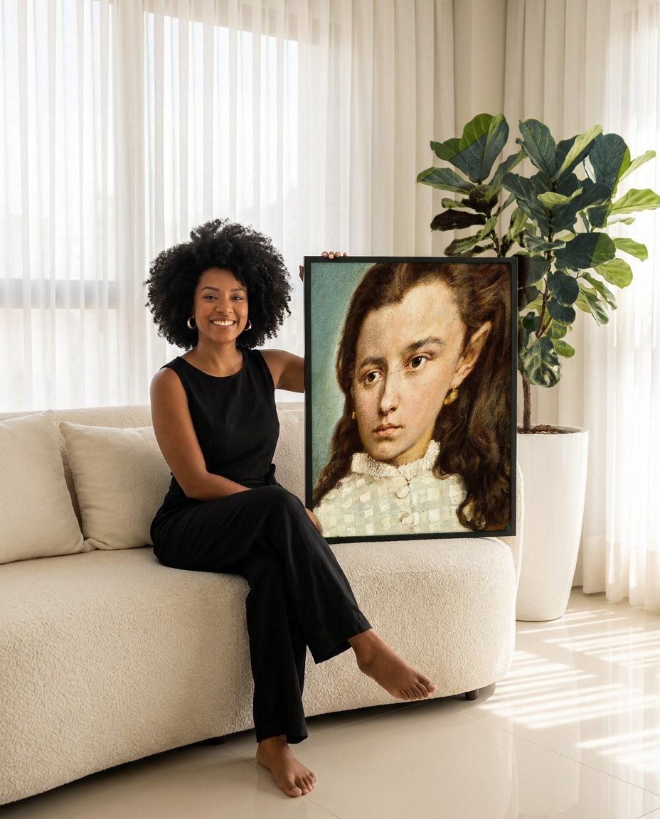 Quadro Decorativo Retrato de uma Menina - Jan Matejko com modelo em ambiente