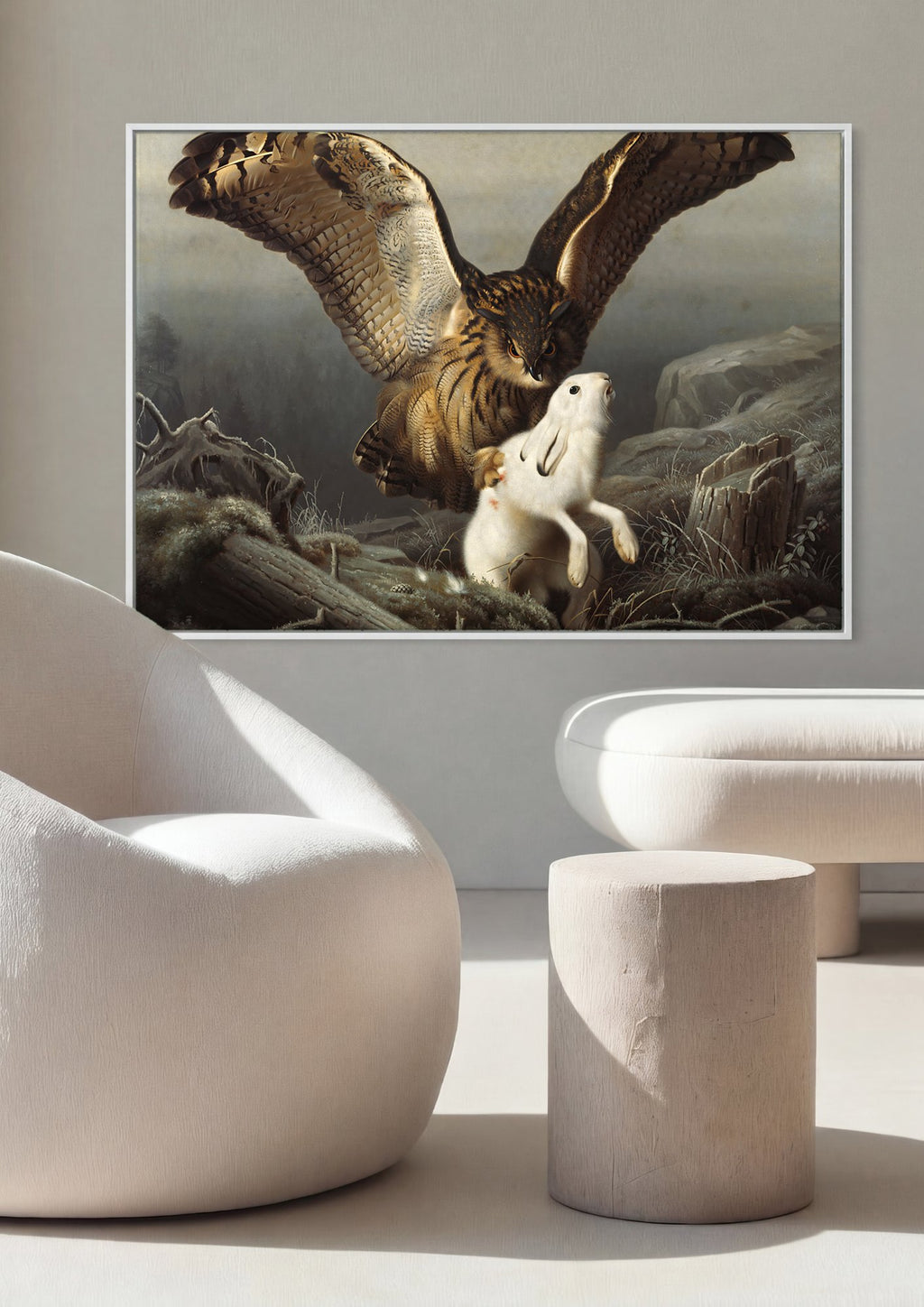 Quadro Decorativo Coruja e Lebre - Ferdinand von Wright em ambiente decorado