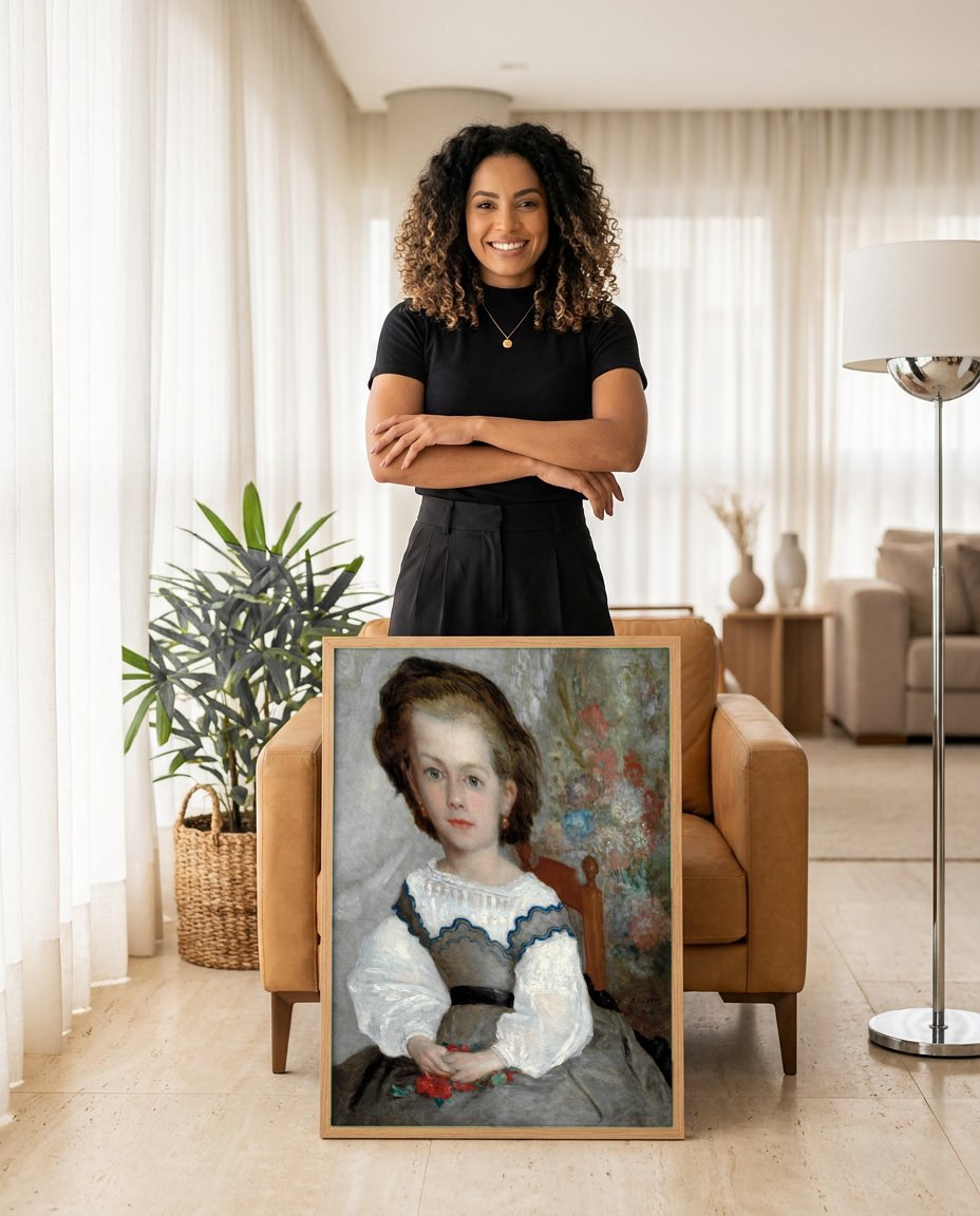 Quadro Decorativo Retrato de uma Menina - Renoir com modelo em ambiente