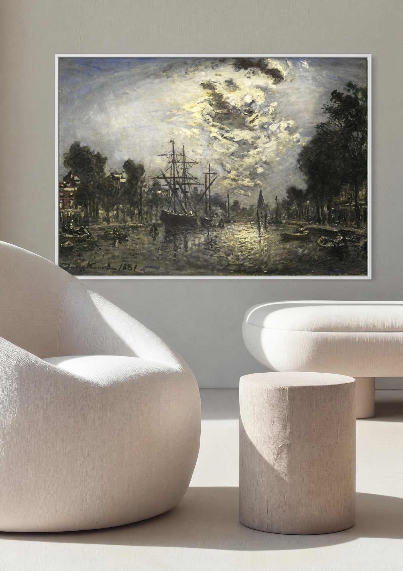 Quadro Decorativo Porto ao Luar - Jongkind em ambiente decorado