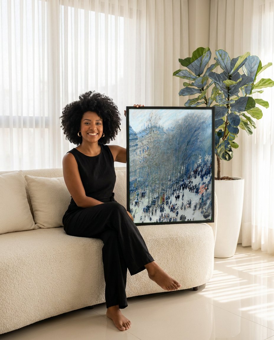 Quadro Decorativo Boulevard des Capucines - Claude Monet com modelo em ambiente