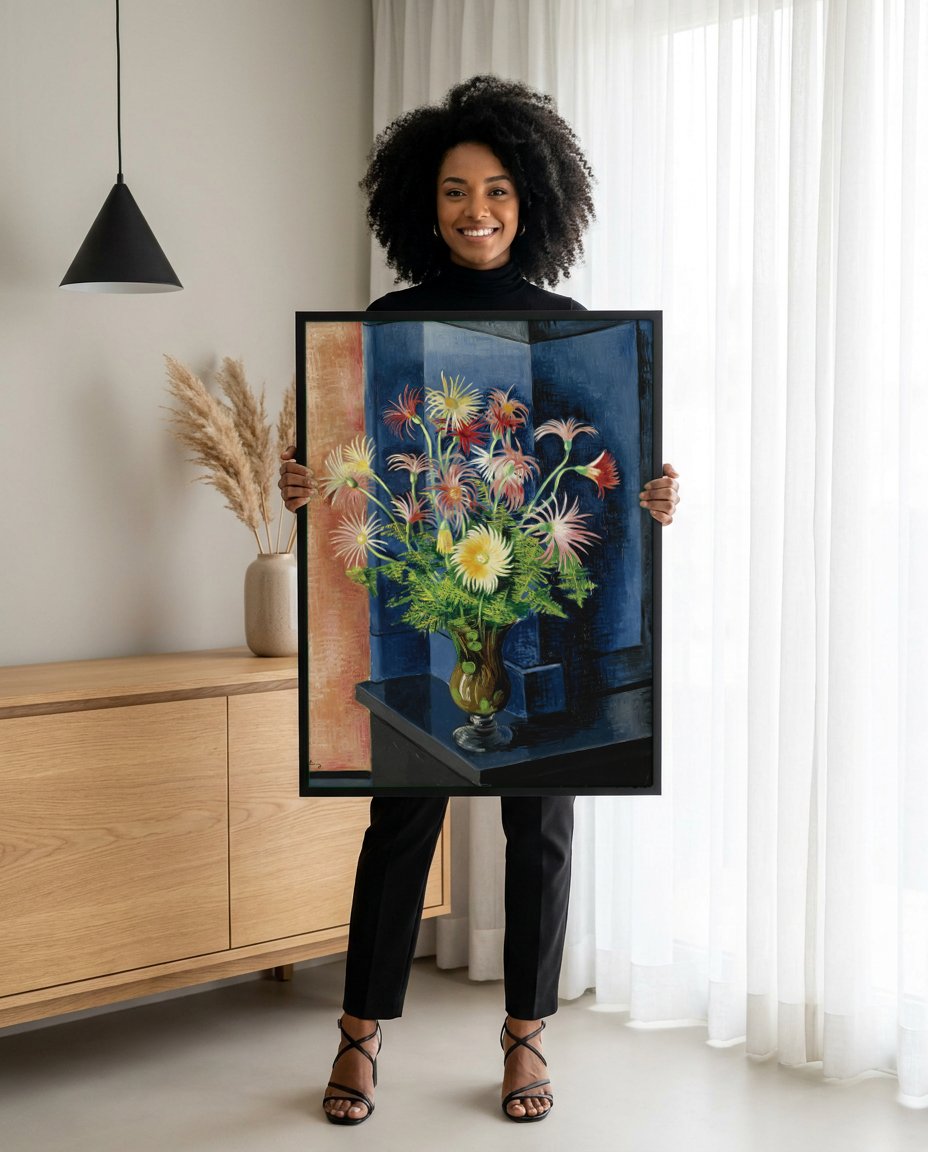 Quadro Decorativo 'Flores' - Moïse Kisling com modelo em ambiente