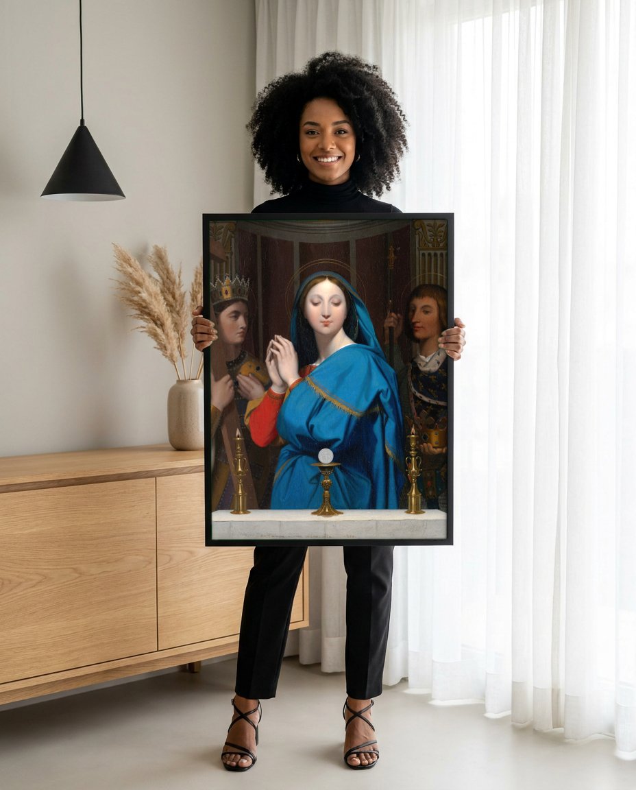 Quadro Decorativo A Virgem da Hóstia - Ingres com modelo em ambiente