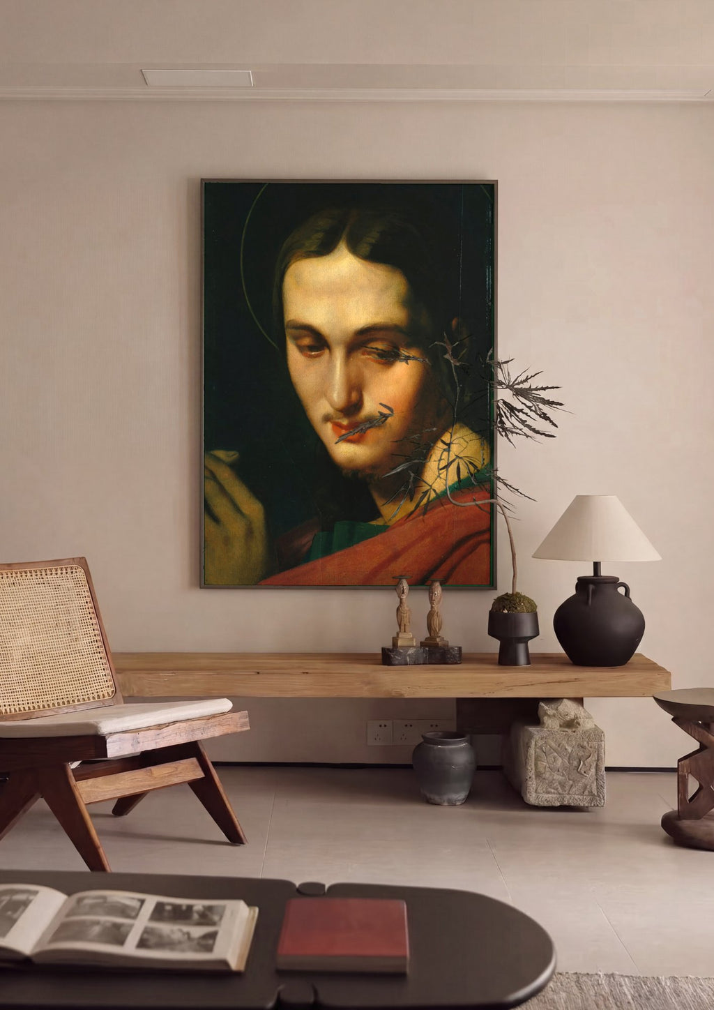 Quadro Decorativo A Cabeça de Cristo - Ingres em ambiente decorado